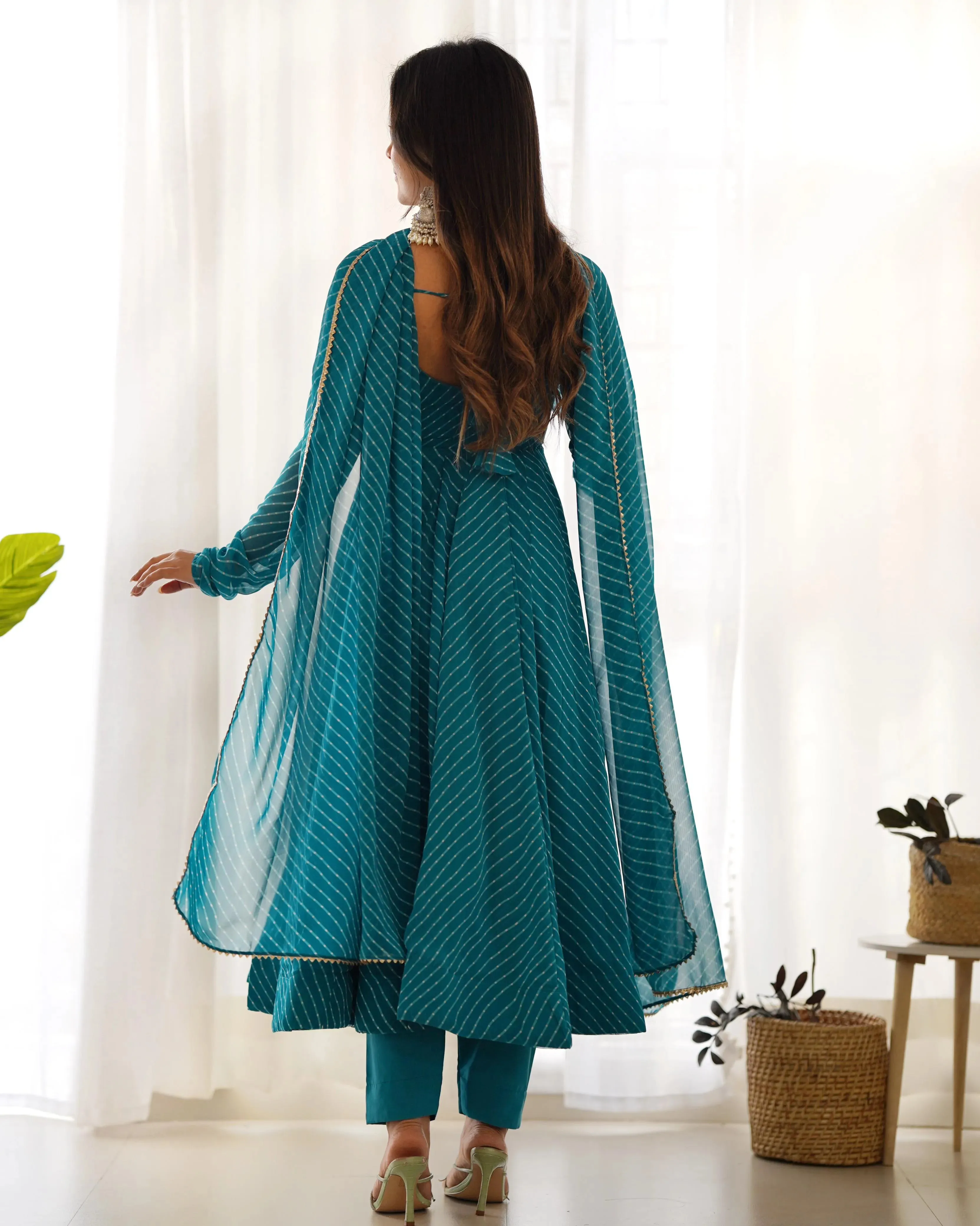 Stunning Pure Faux Georgette Fully Stitched Anarkali Pant Suit