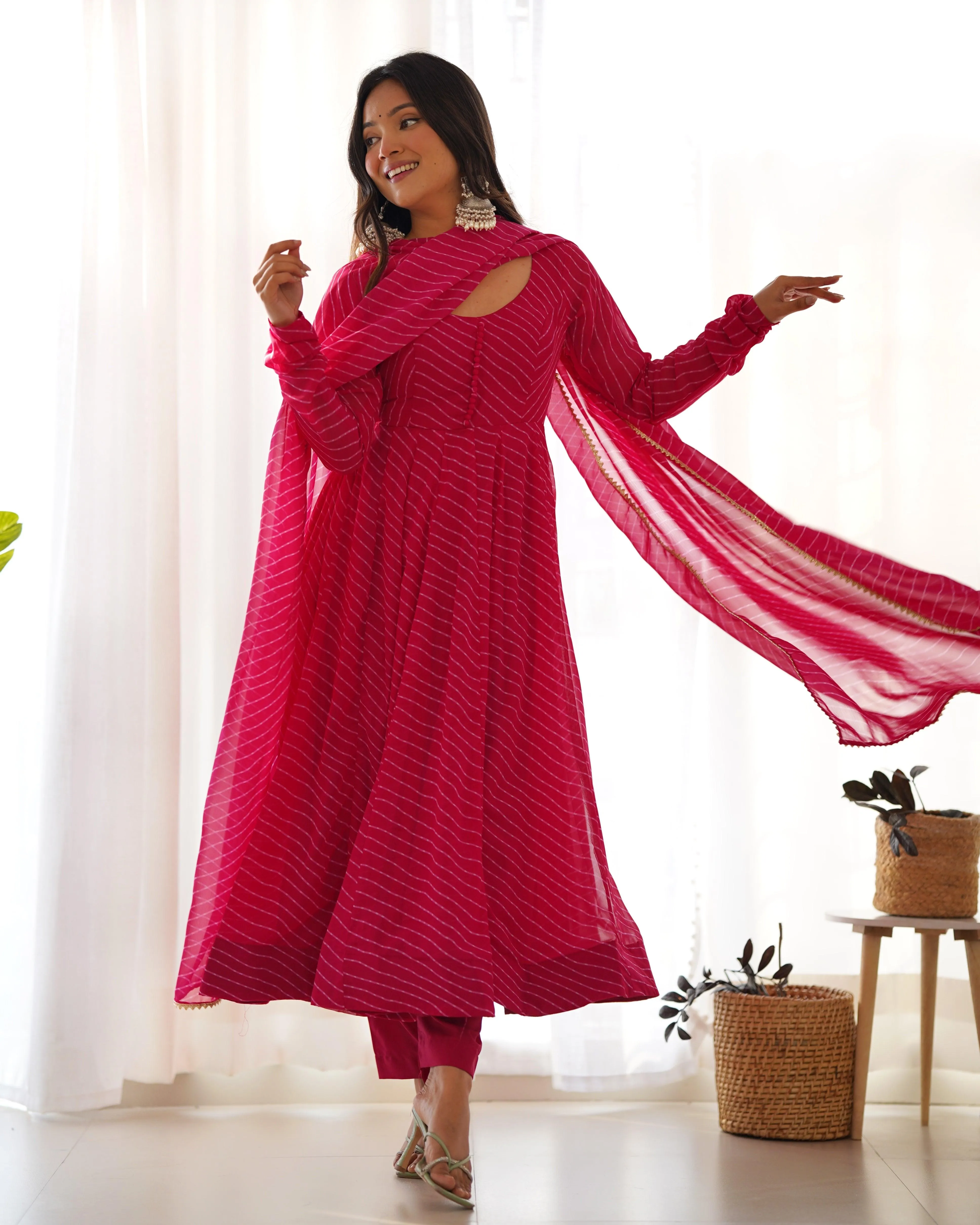 Stunning Pure Faux Georgette Fully Stitched Anarkali Pant Suit