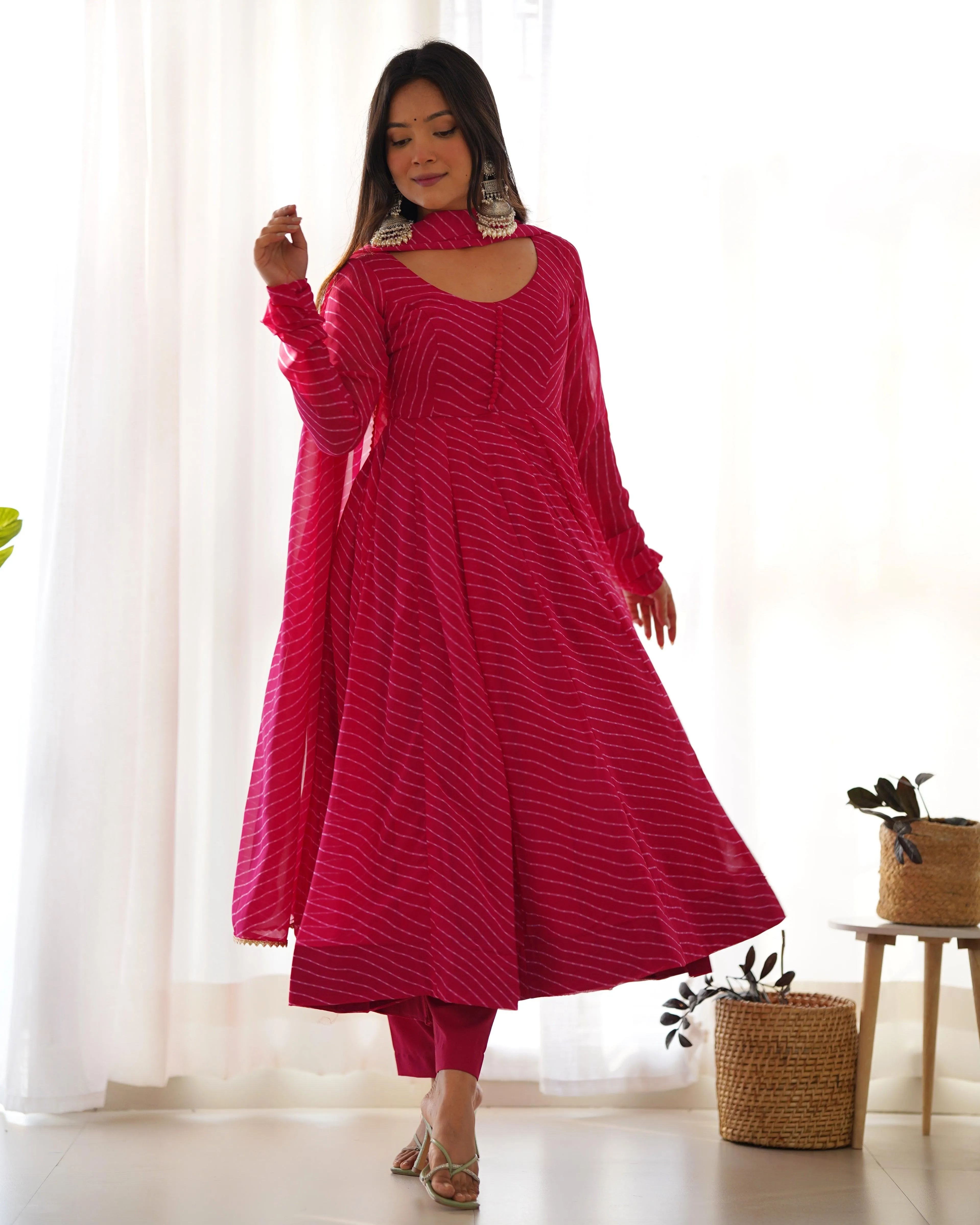 Stunning Pure Faux Georgette Fully Stitched Anarkali Pant Suit