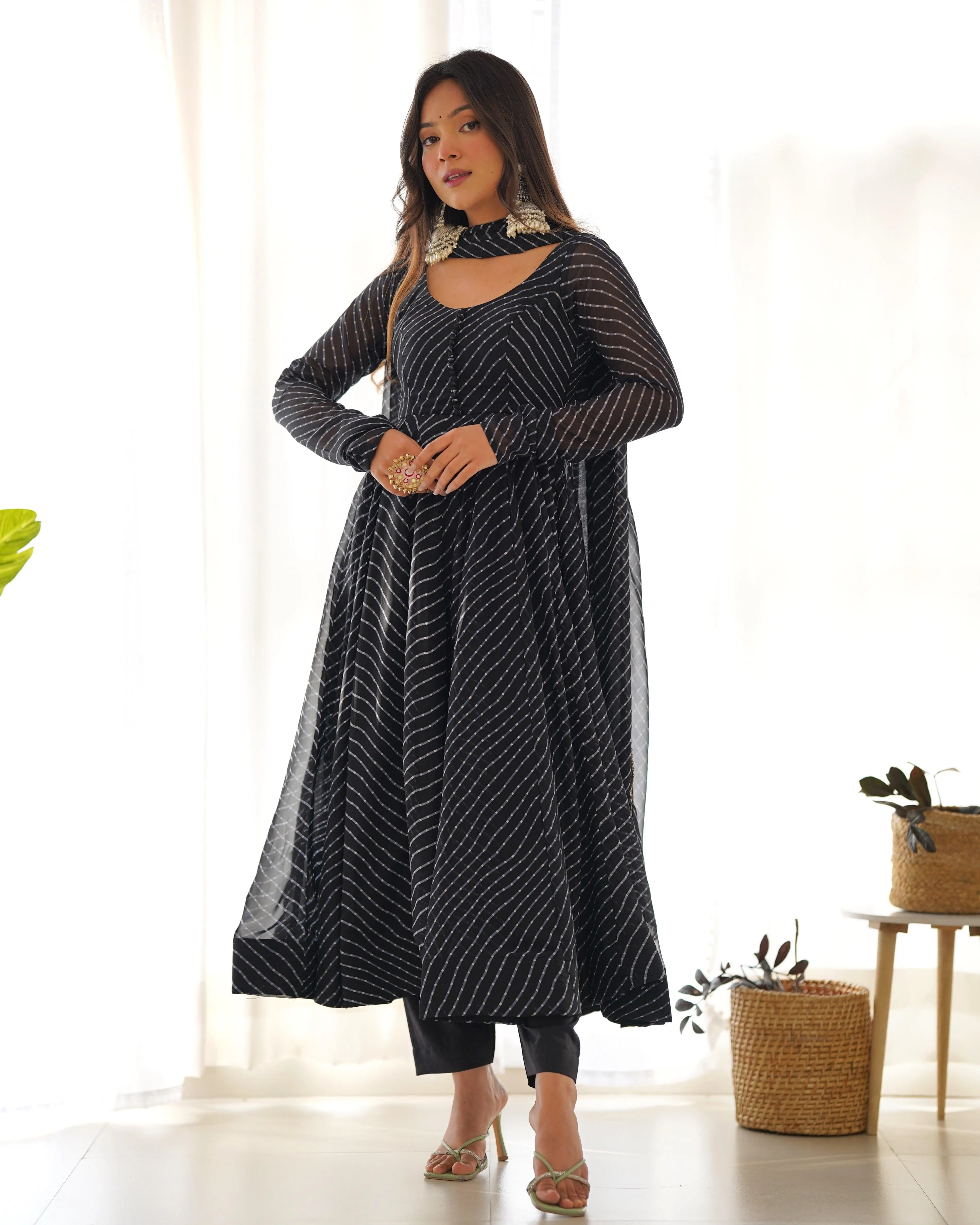 Stunning Pure Faux Georgette Fully Stitched Anarkali Pant Suit