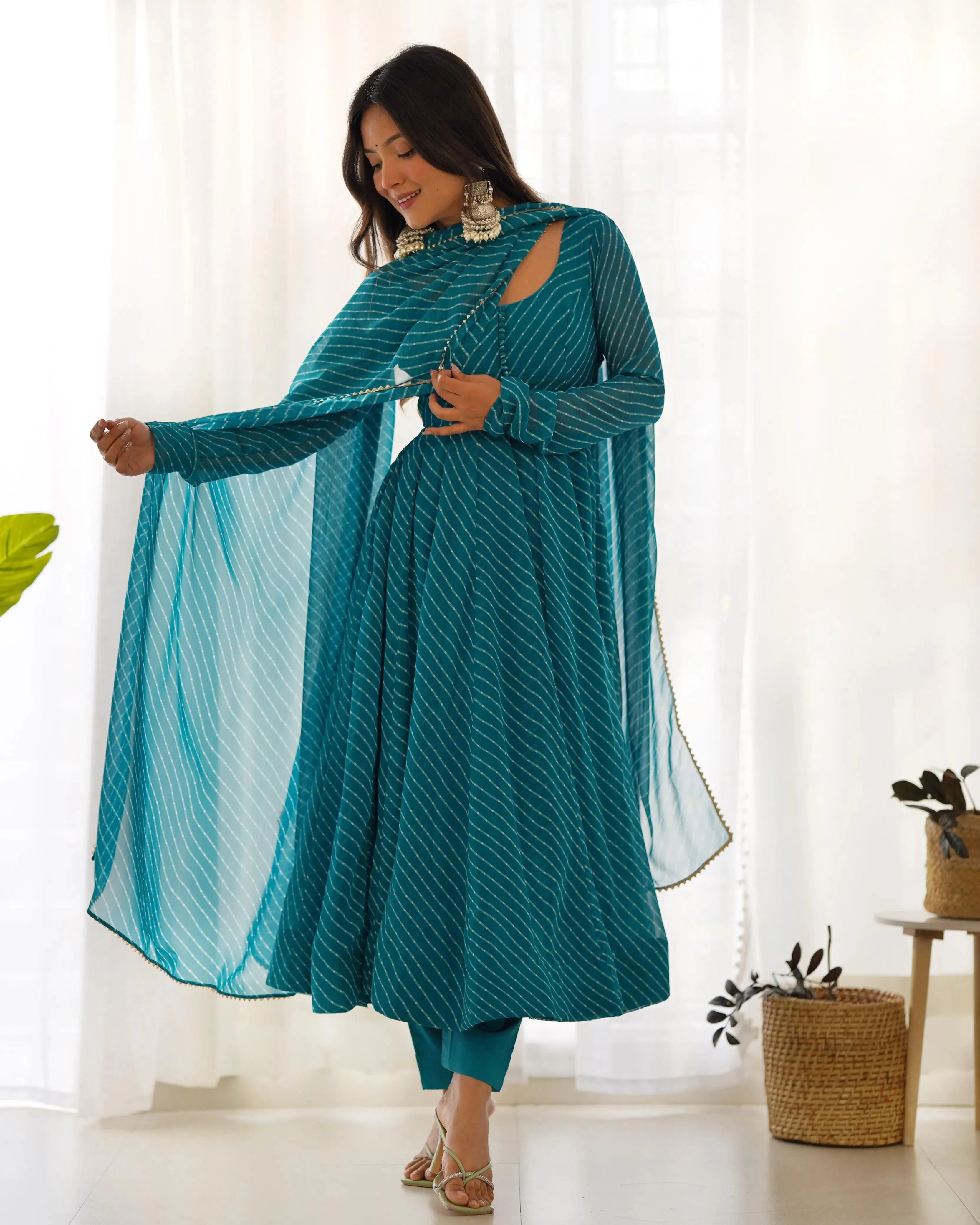 Stunning Pure Faux Georgette Fully Stitched Anarkali Pant Suit