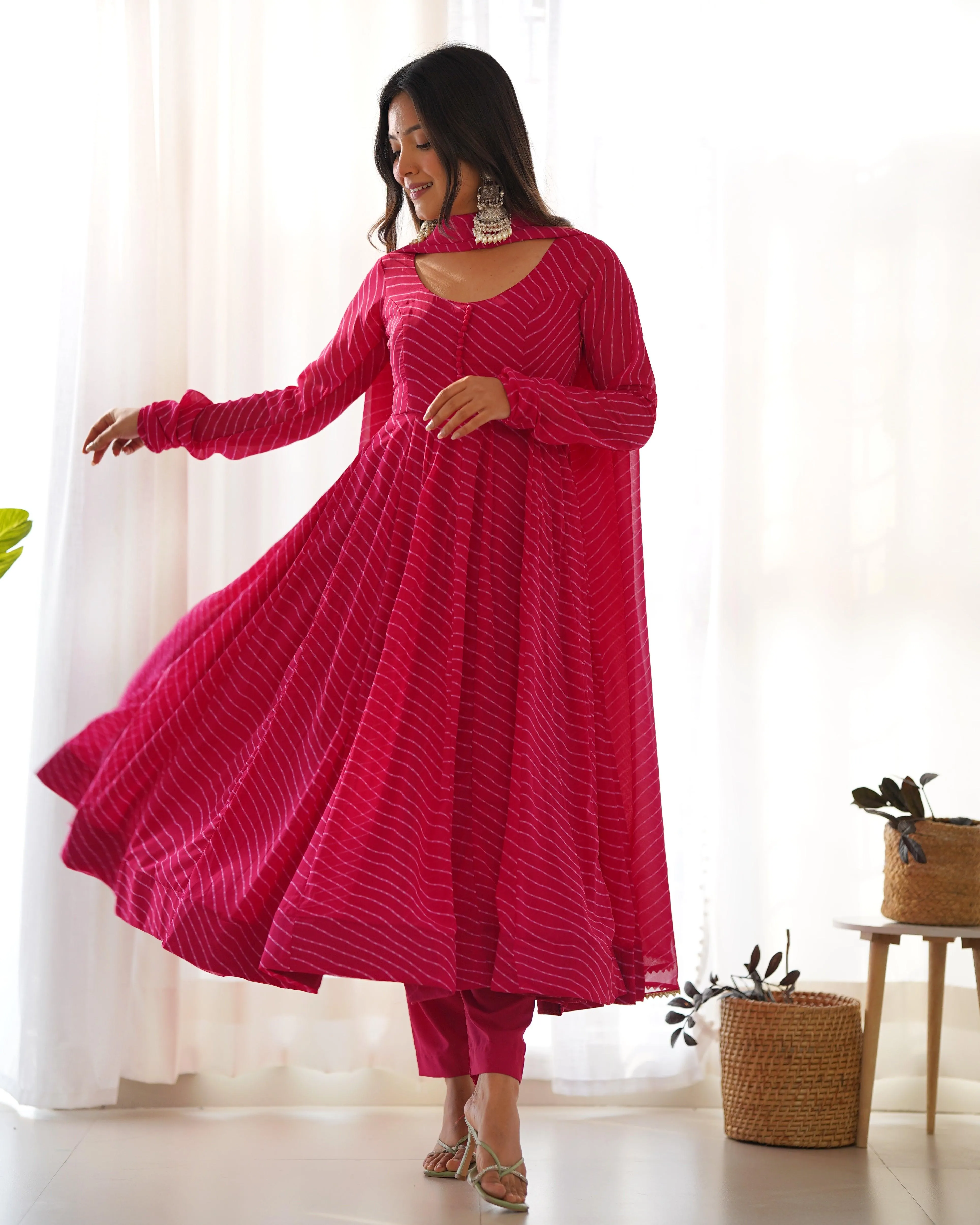 Stunning Pure Faux Georgette Fully Stitched Anarkali Pant Suit