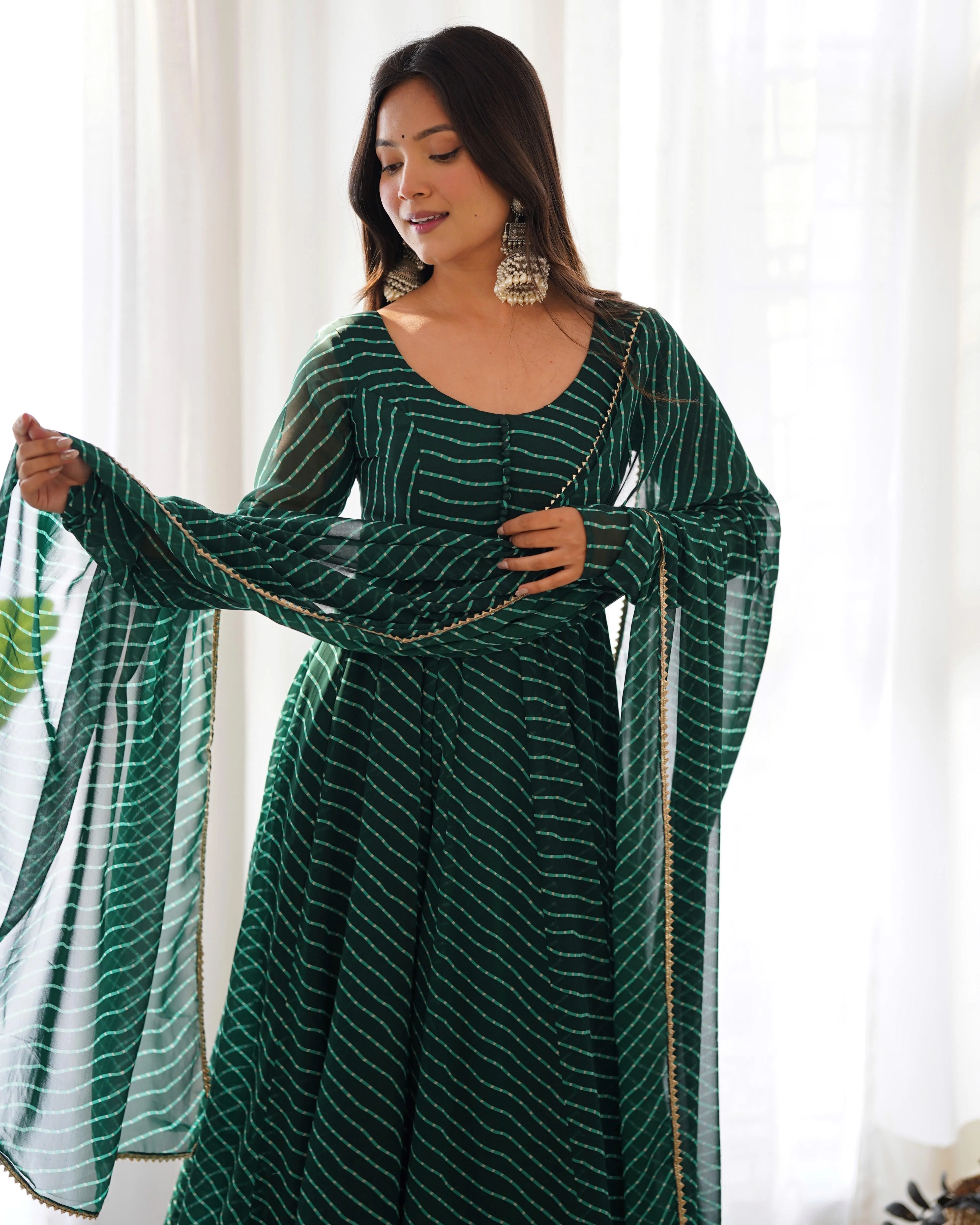 Stunning Pure Faux Georgette Fully Stitched Anarkali Pant Suit