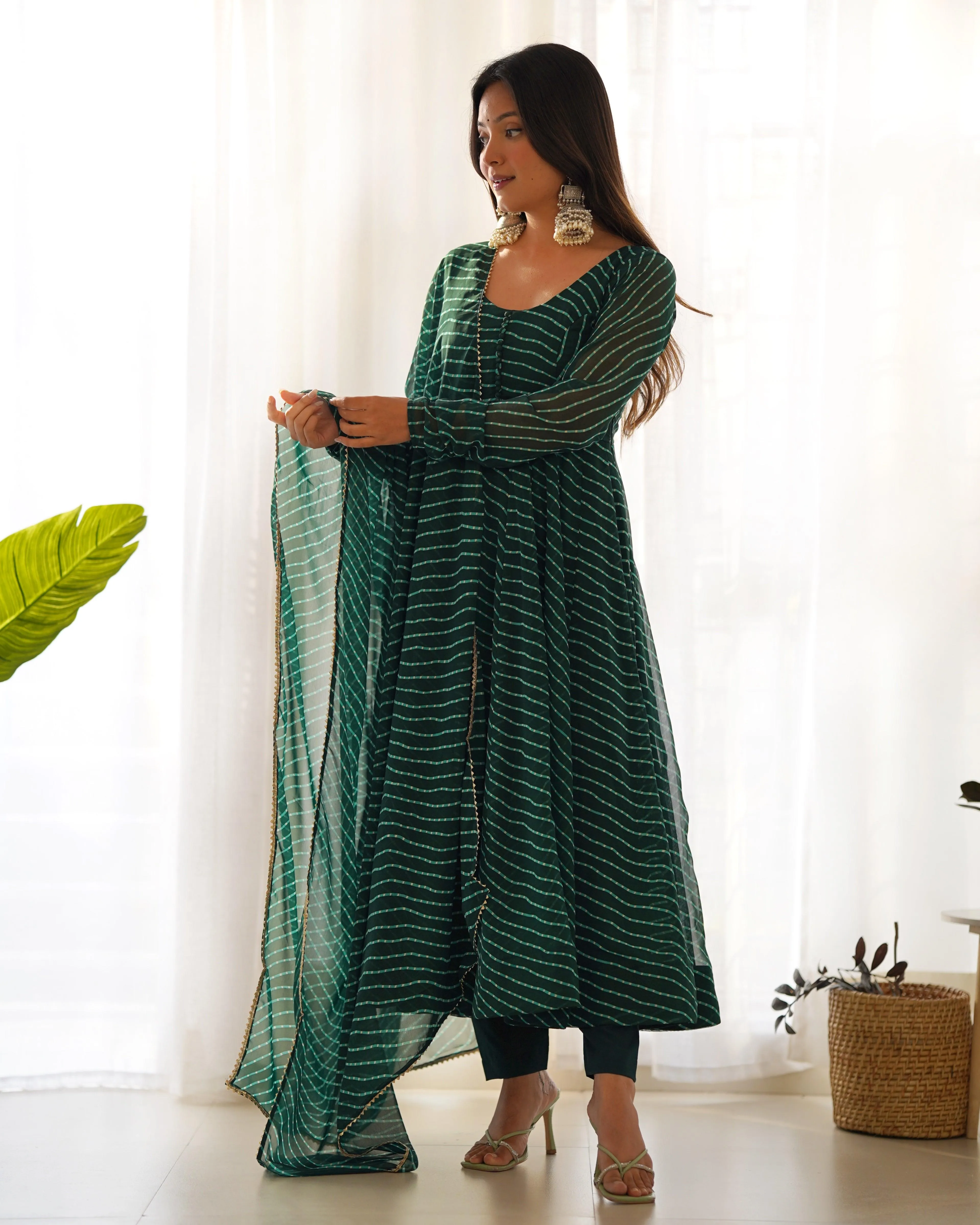 Stunning Pure Faux Georgette Fully Stitched Anarkali Pant Suit