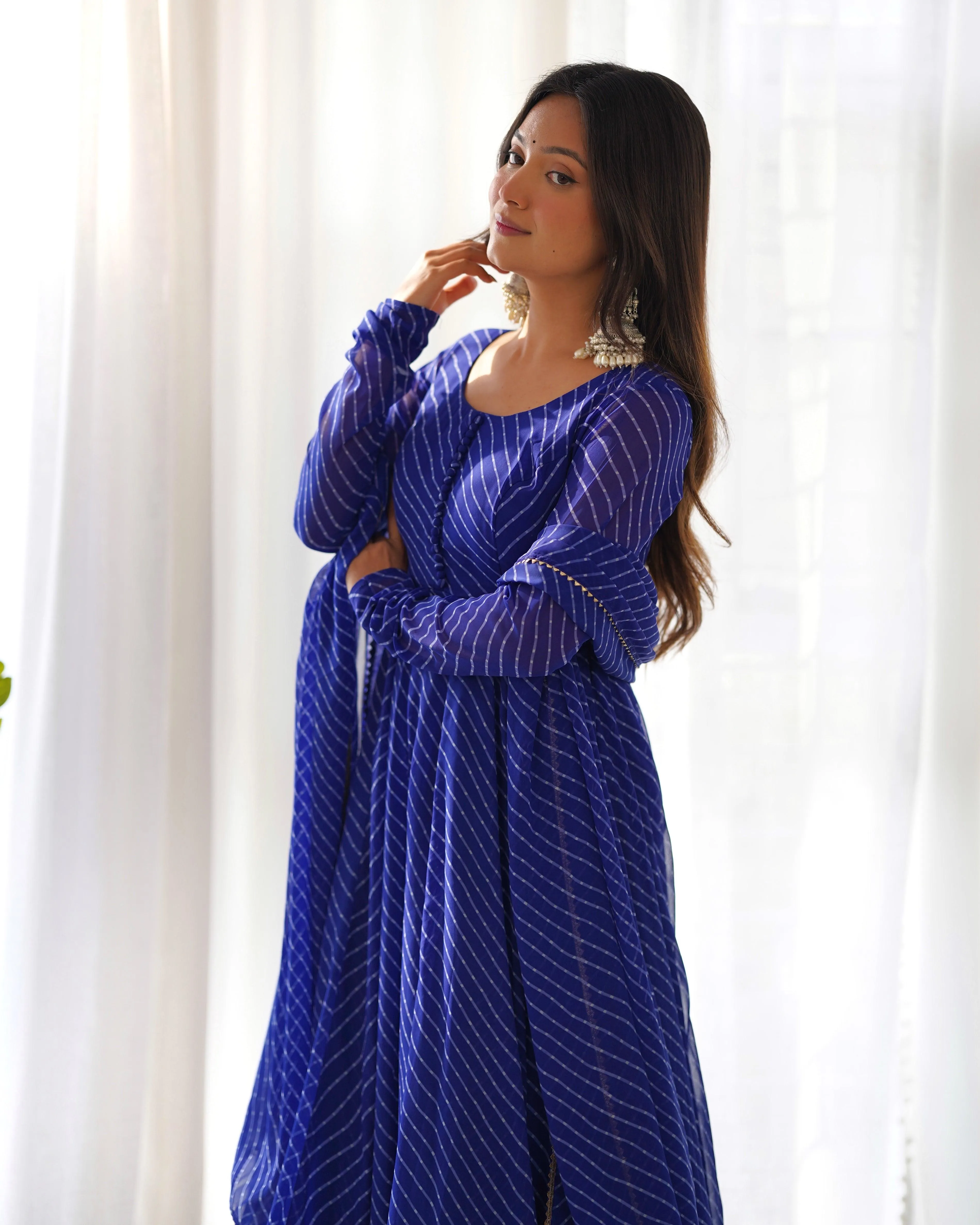 Stunning Pure Faux Georgette Fully Stitched Anarkali Pant Suit