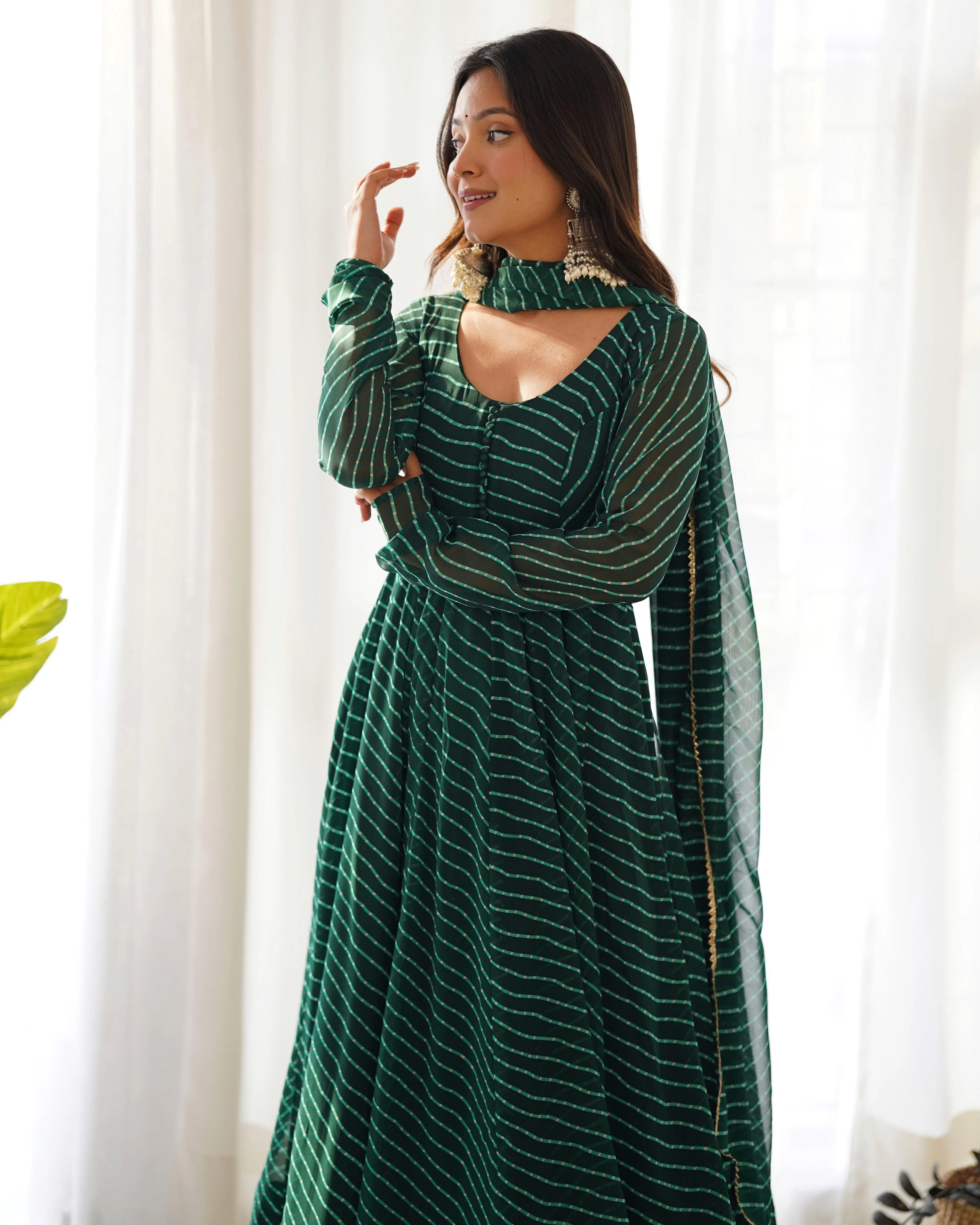 Stunning Pure Faux Georgette Fully Stitched Anarkali Pant Suit