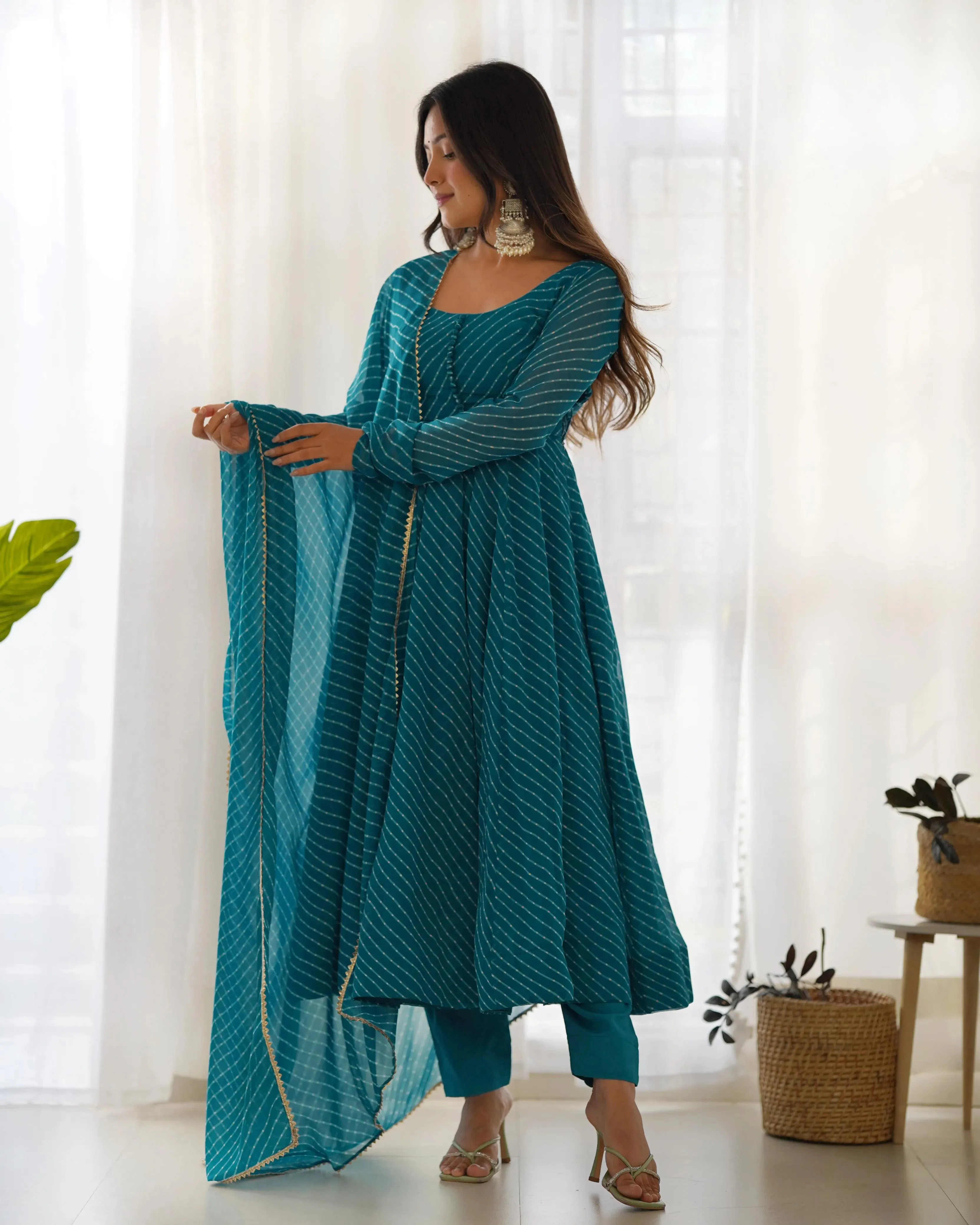 Stunning Pure Faux Georgette Fully Stitched Anarkali Pant Suit