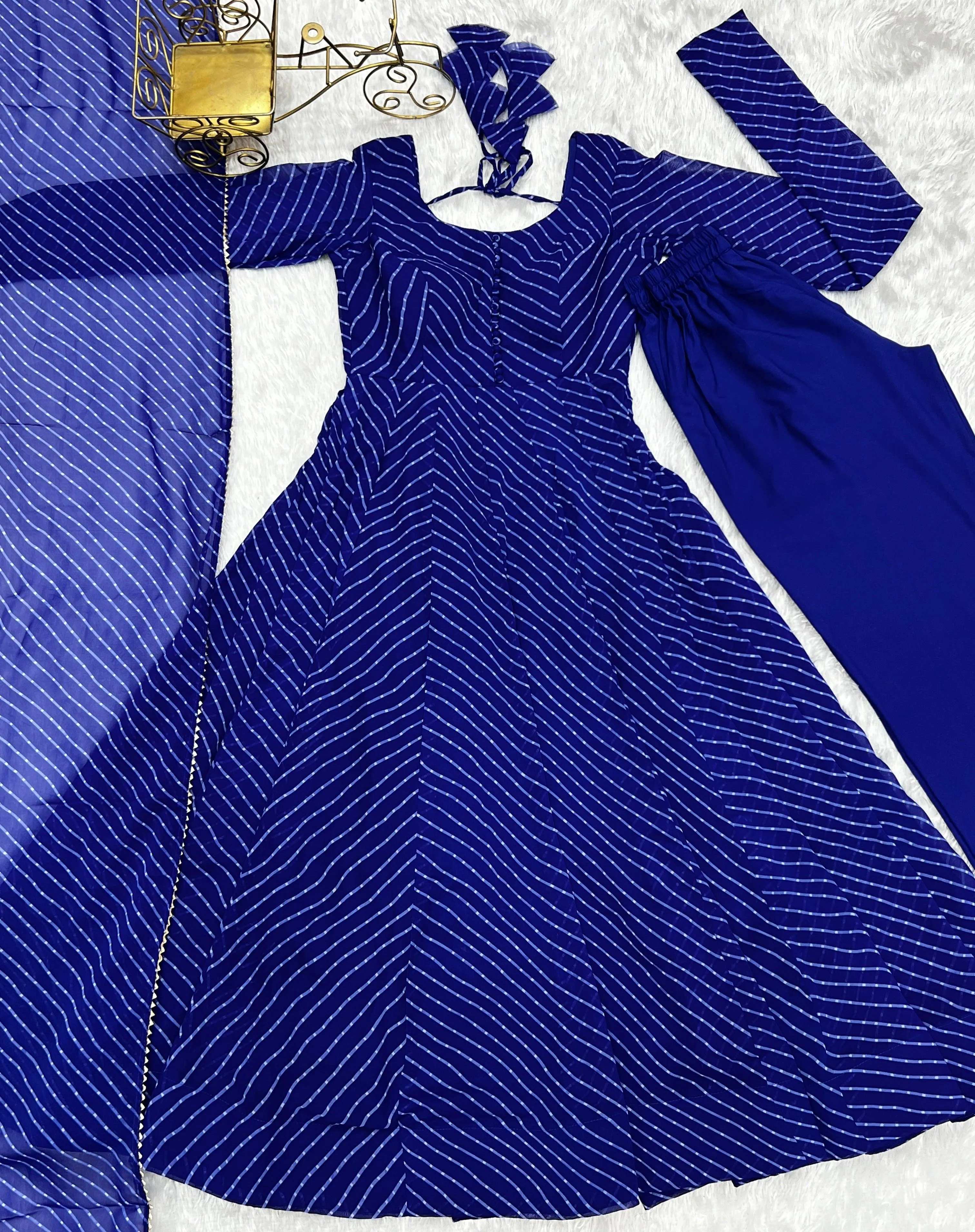 Stunning Pure Faux Georgette Fully Stitched Anarkali Pant Suit