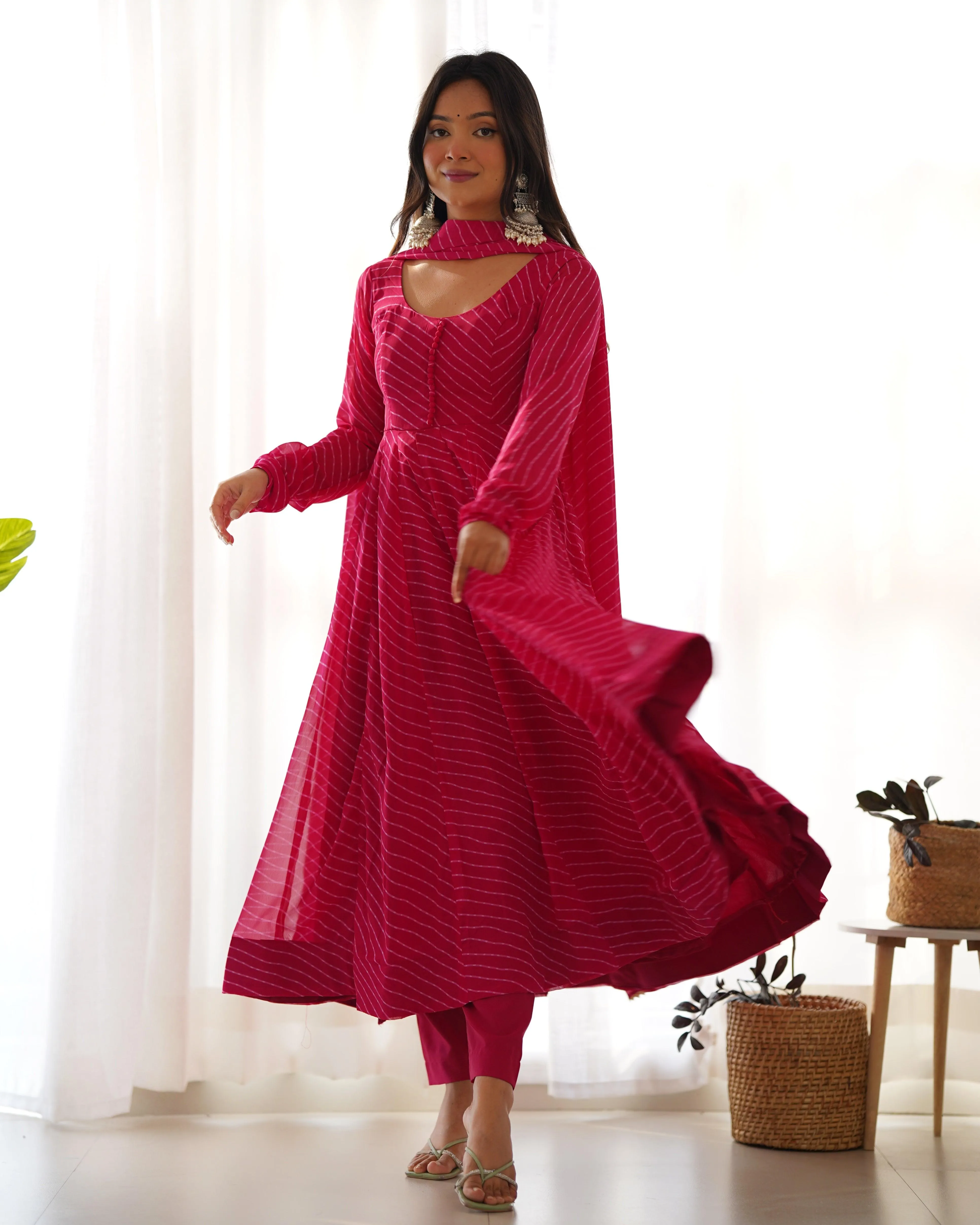 Stunning Pure Faux Georgette Fully Stitched Anarkali Pant Suit