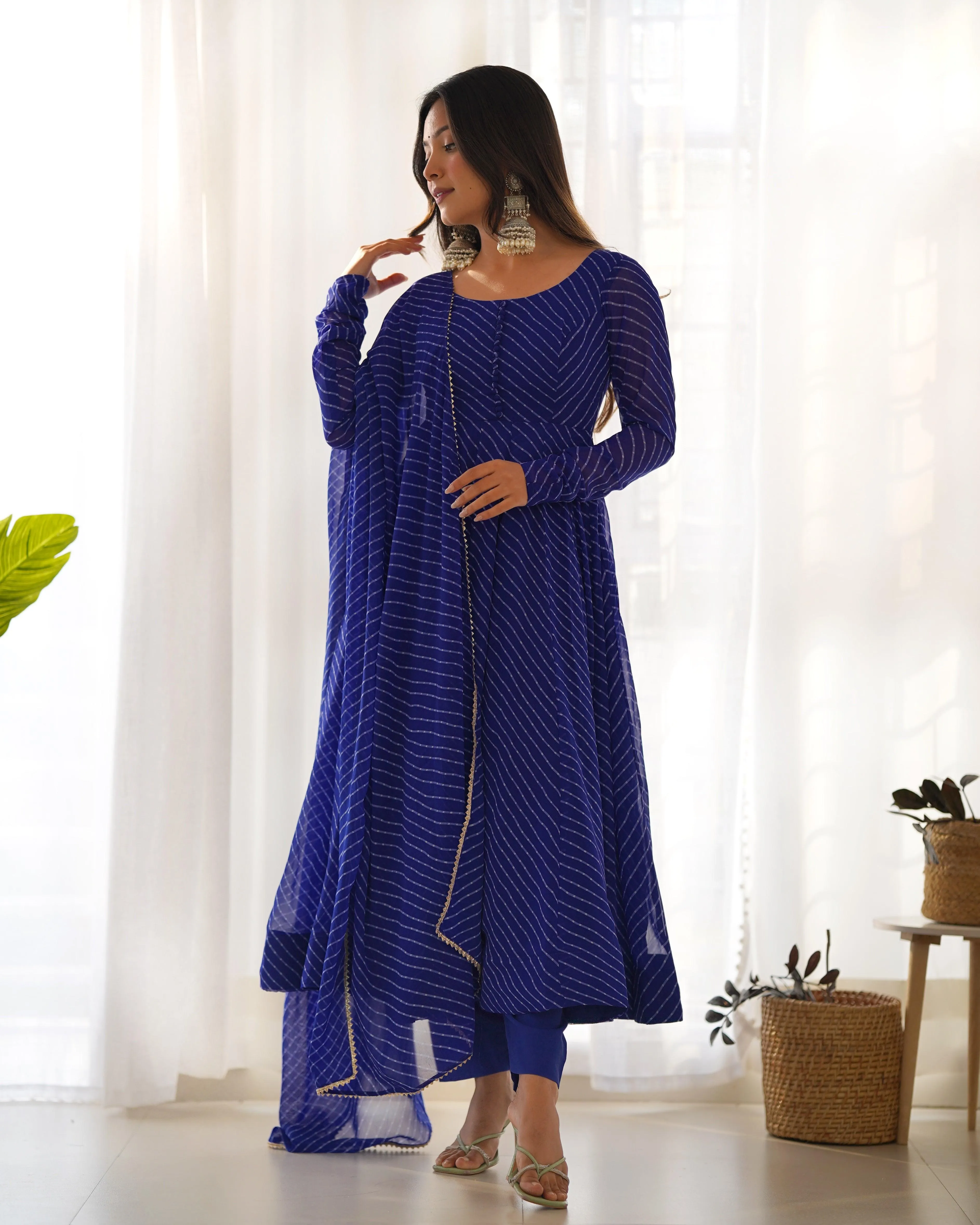 Stunning Pure Faux Georgette Fully Stitched Anarkali Pant Suit