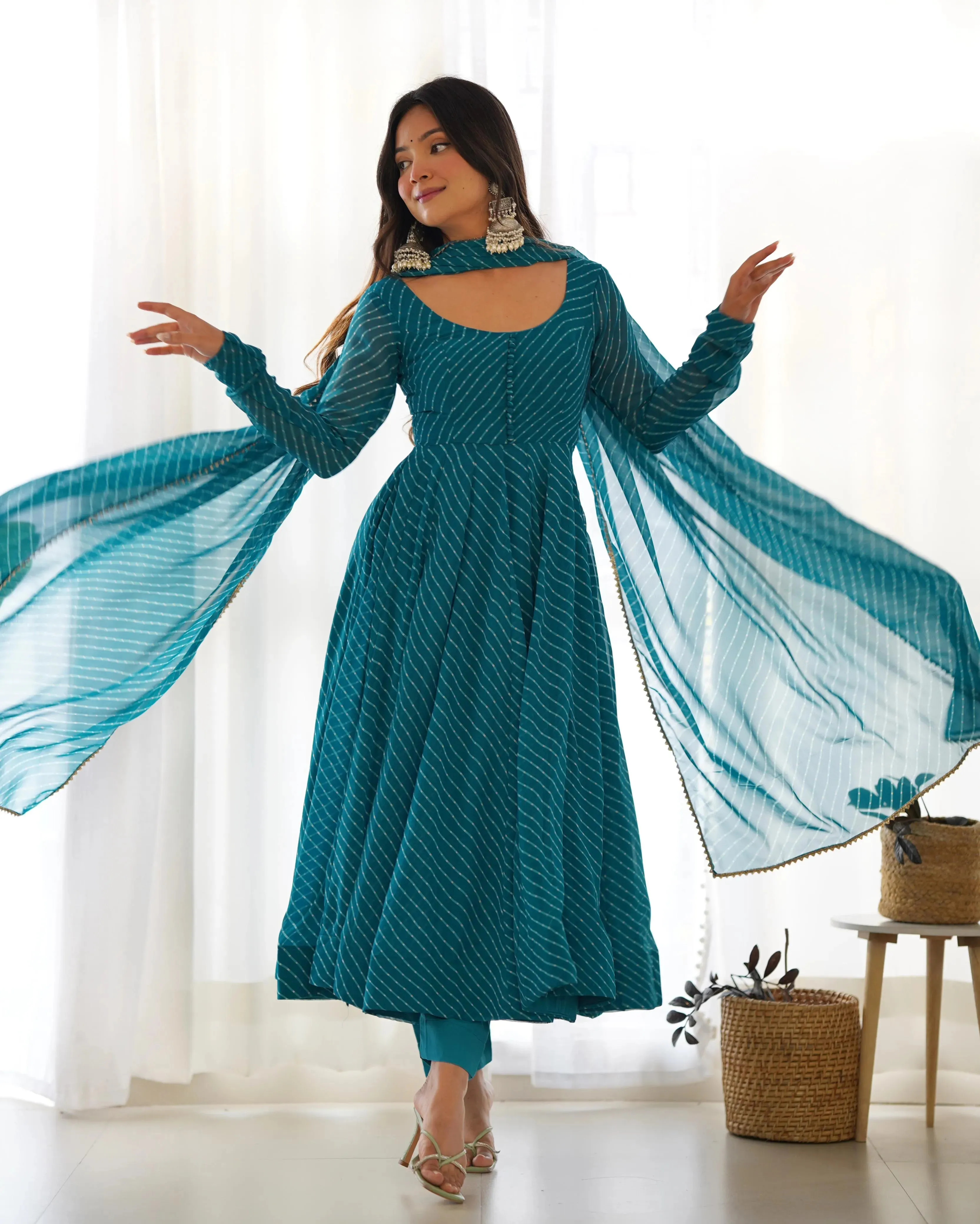 Stunning Pure Faux Georgette Fully Stitched Anarkali Pant Suit