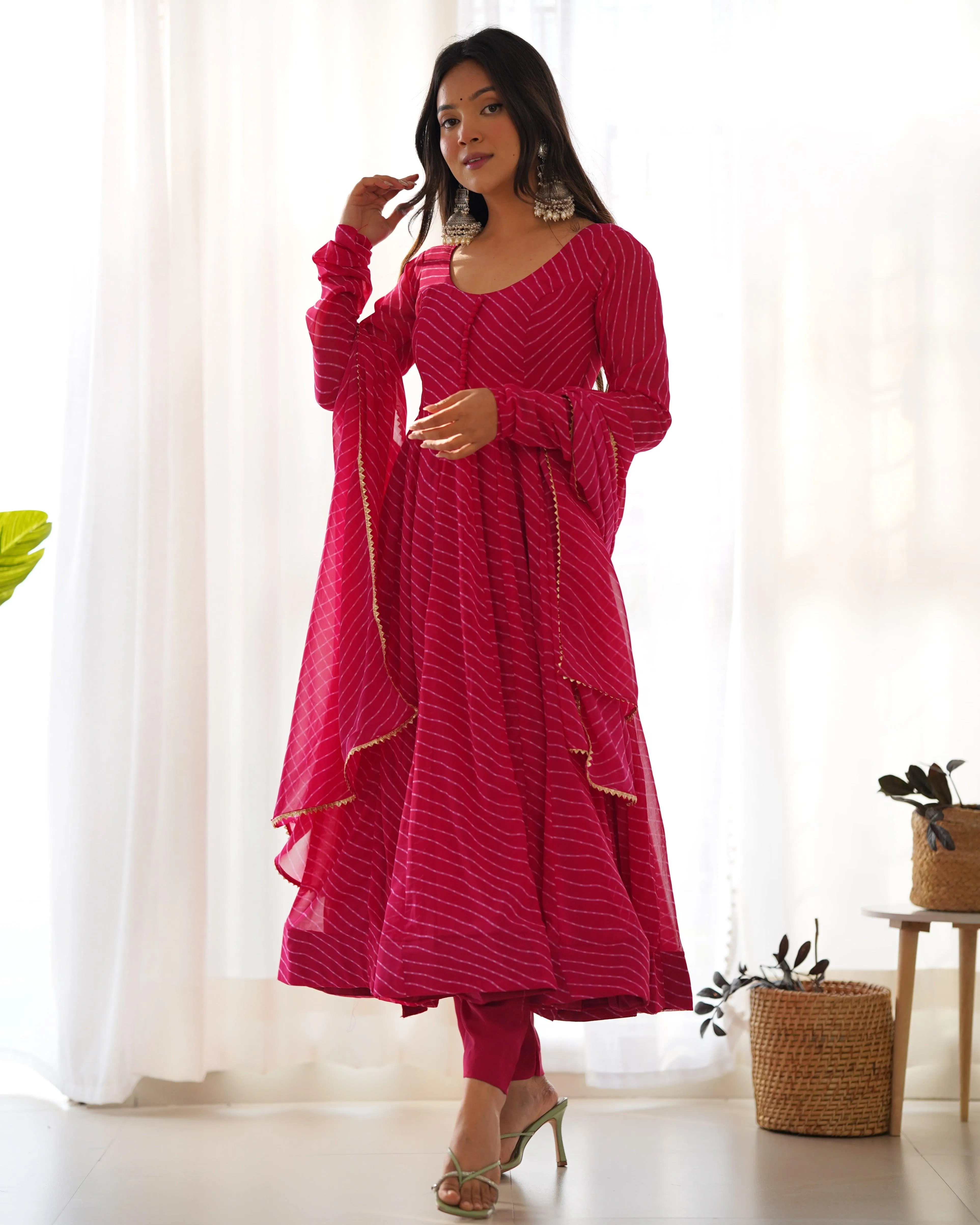Stunning Pure Faux Georgette Fully Stitched Anarkali Pant Suit
