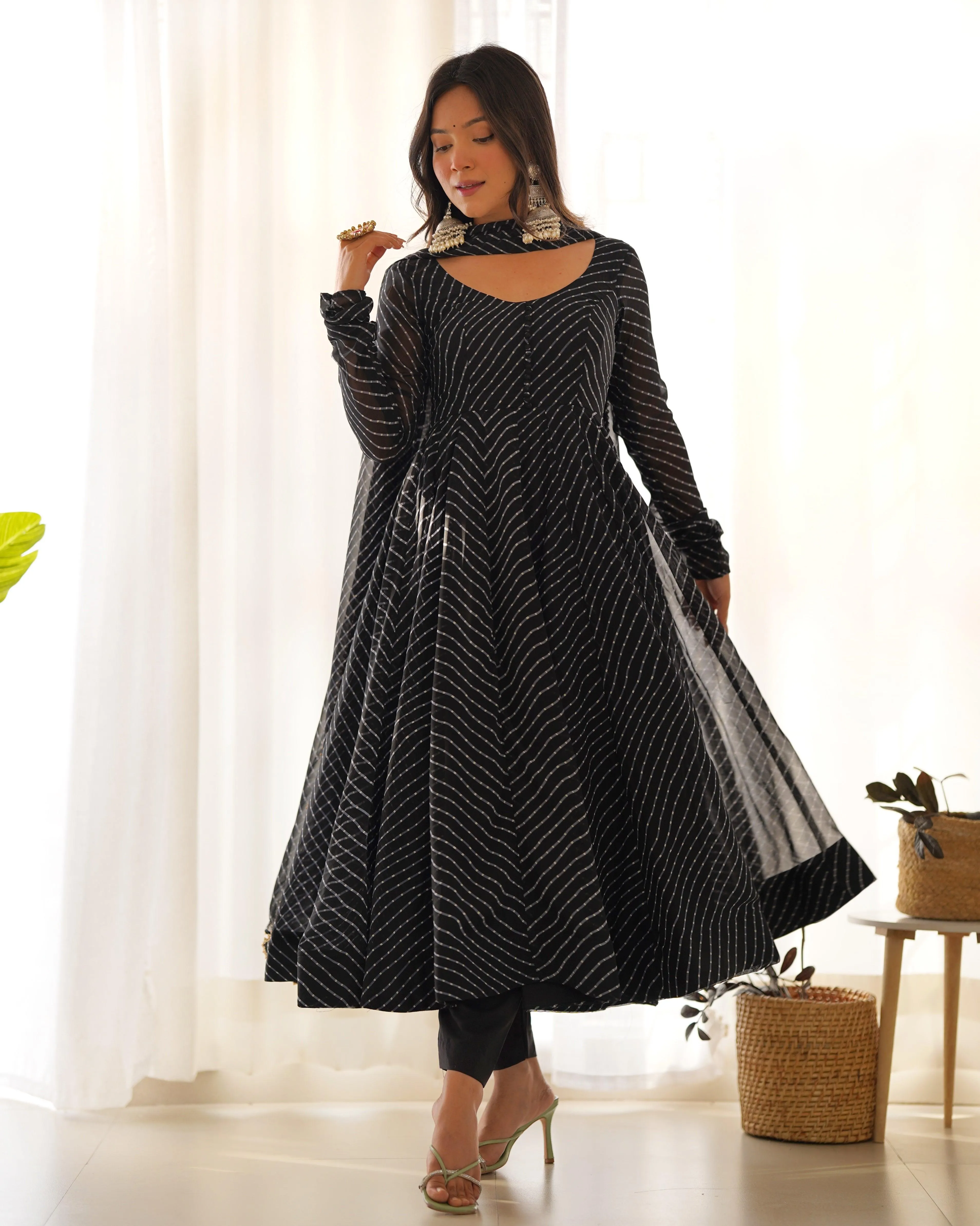 Stunning Pure Faux Georgette Fully Stitched Anarkali Pant Suit