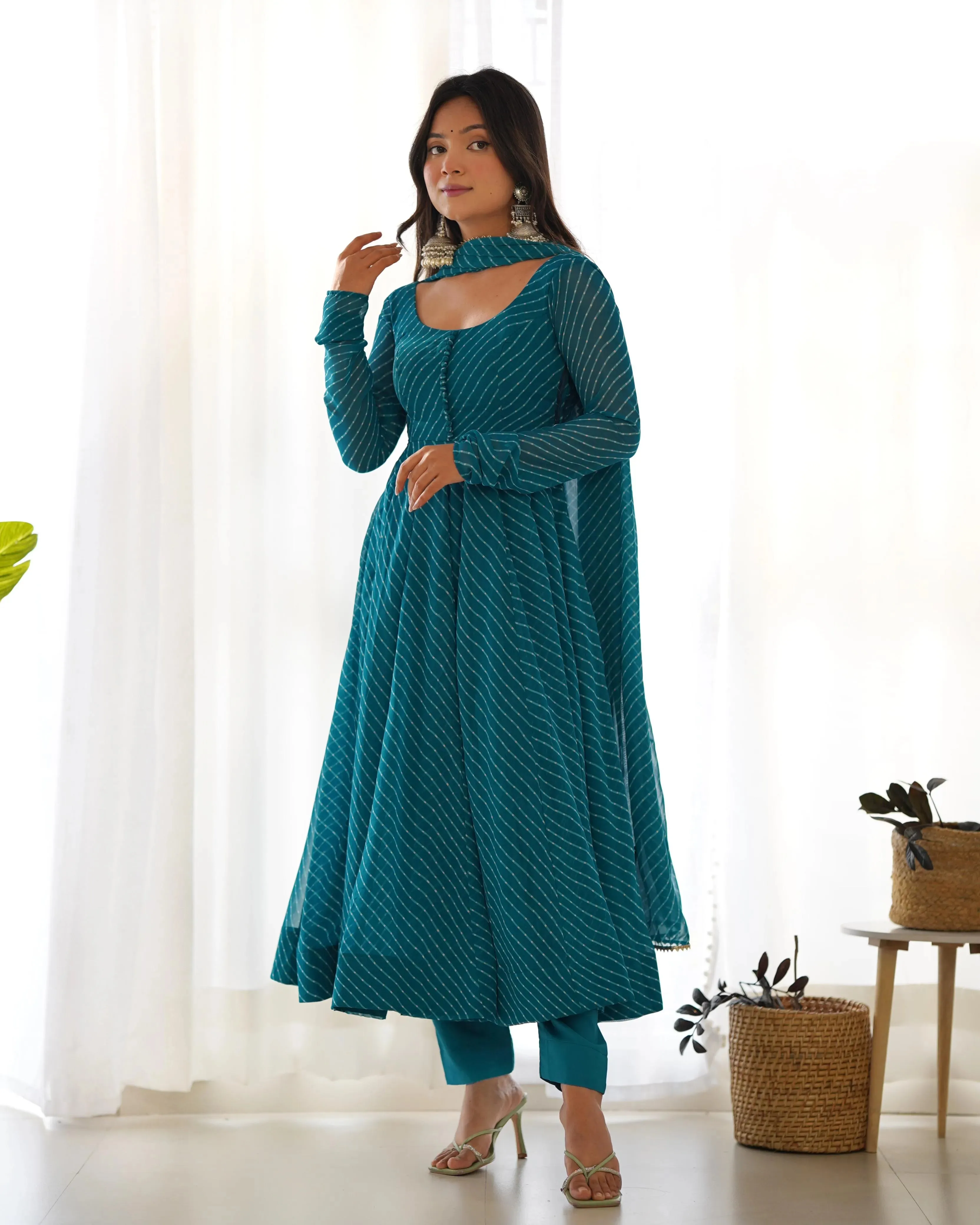 Stunning Pure Faux Georgette Fully Stitched Anarkali Pant Suit