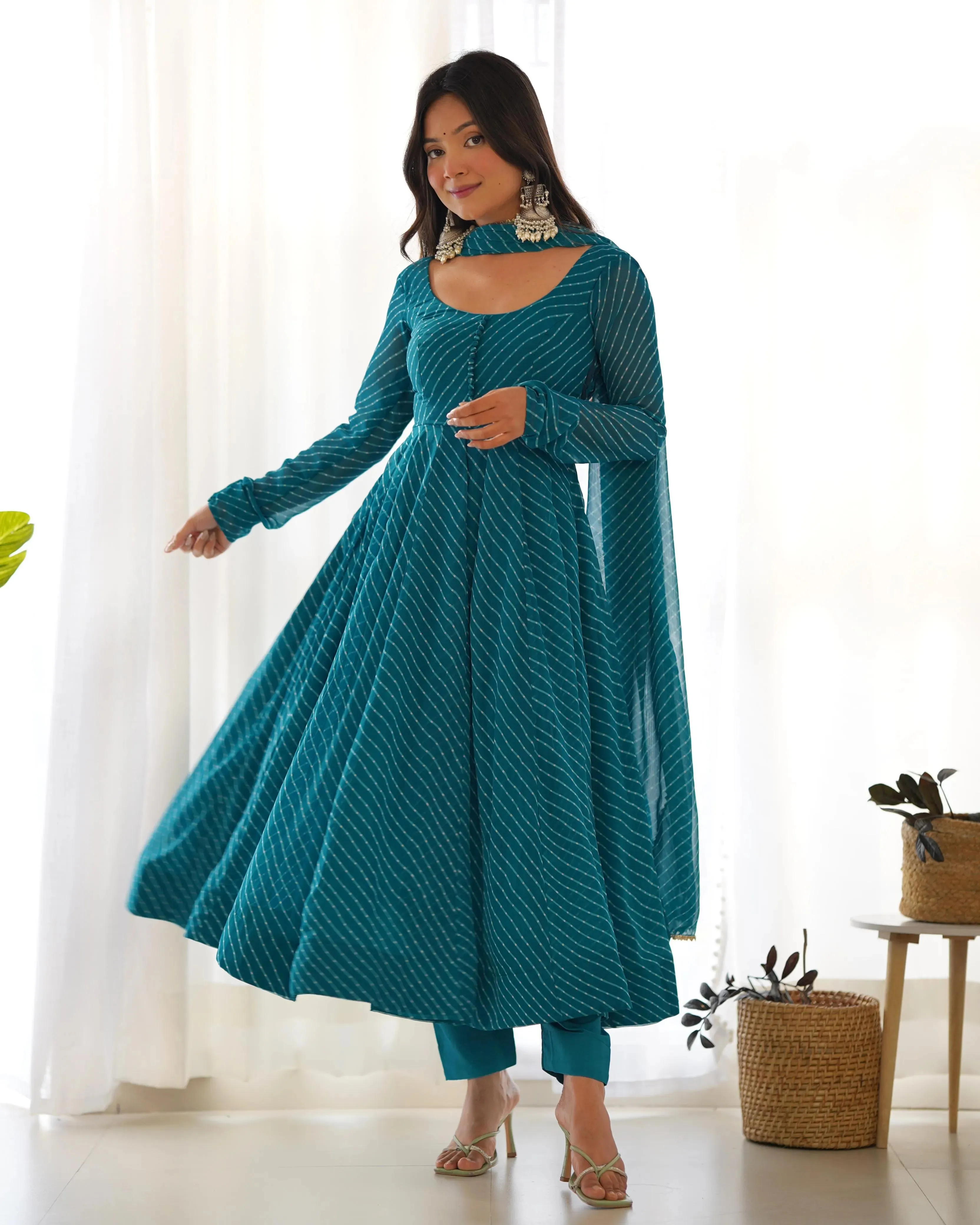 Stunning Pure Faux Georgette Fully Stitched Anarkali Pant Suit