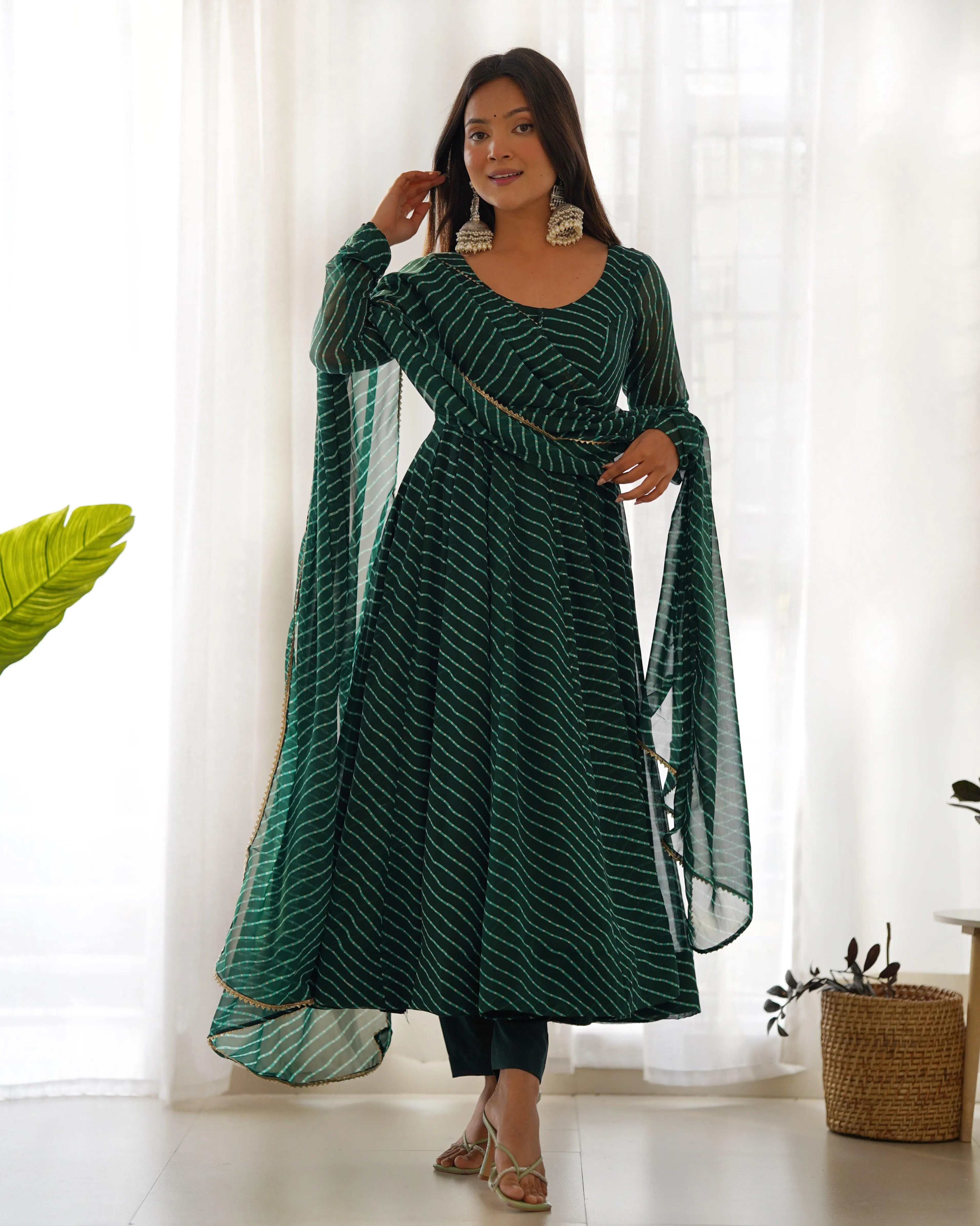 Stunning Pure Faux Georgette Fully Stitched Anarkali Pant Suit