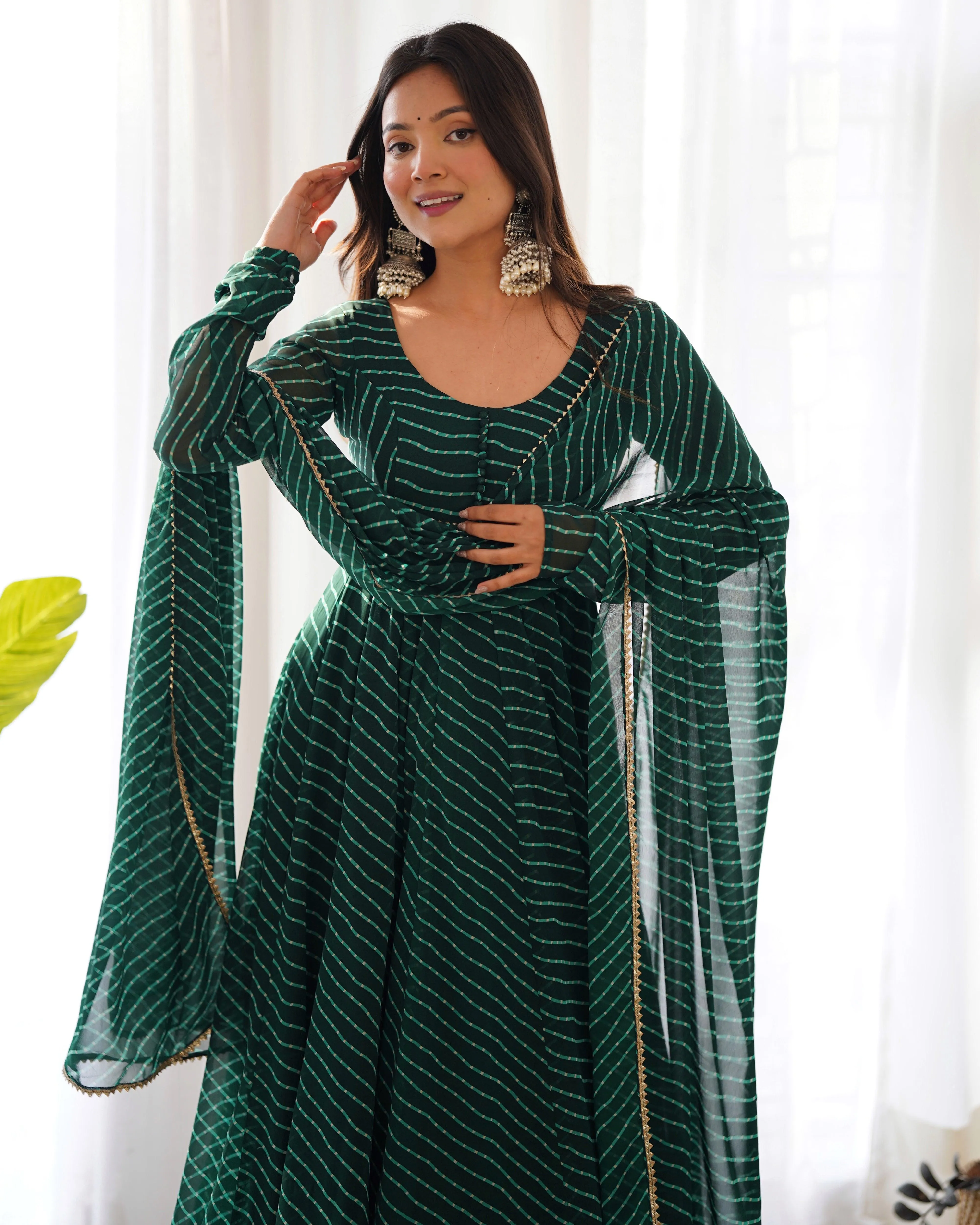 Stunning Pure Faux Georgette Fully Stitched Anarkali Pant Suit