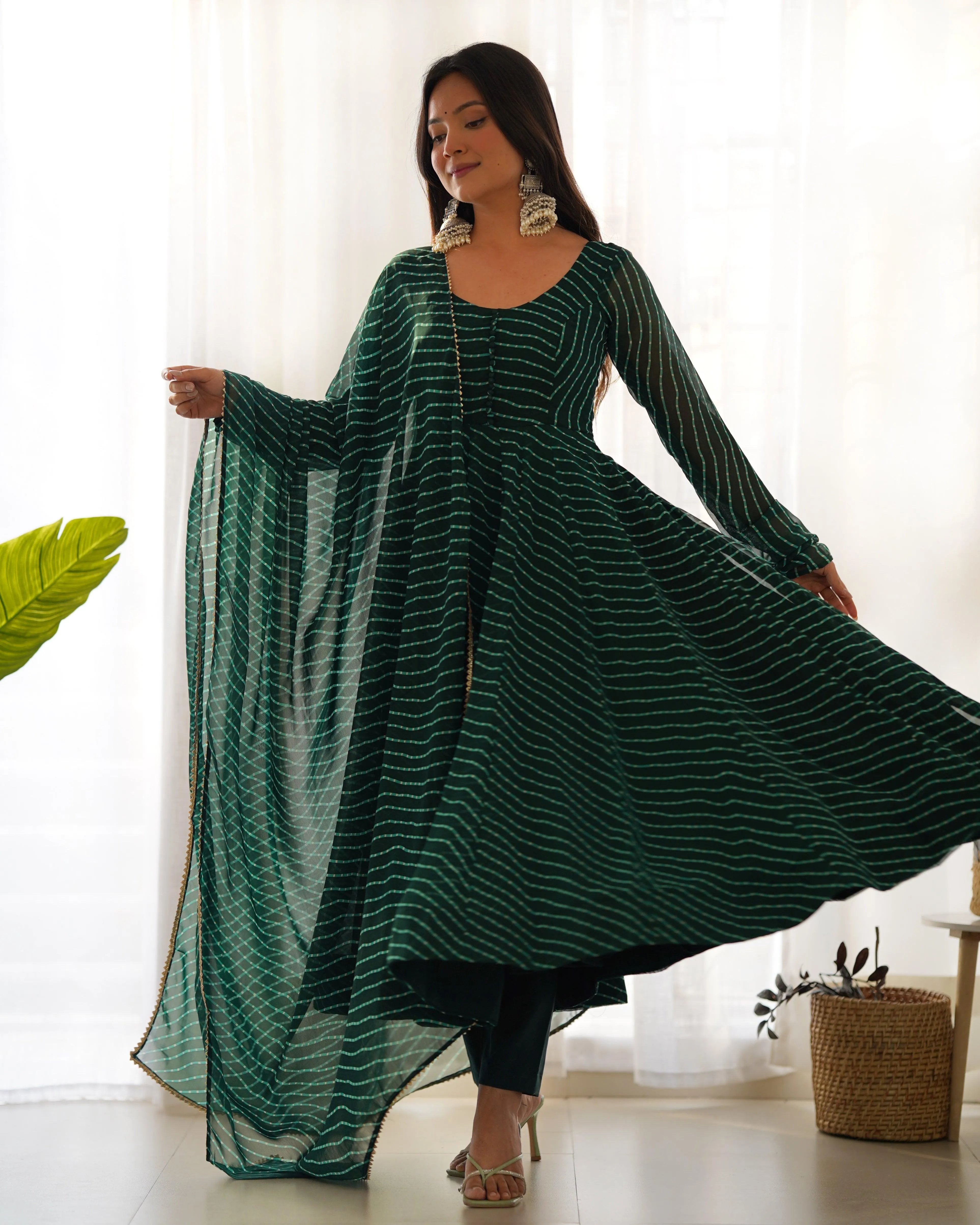 Stunning Pure Faux Georgette Fully Stitched Anarkali Pant Suit