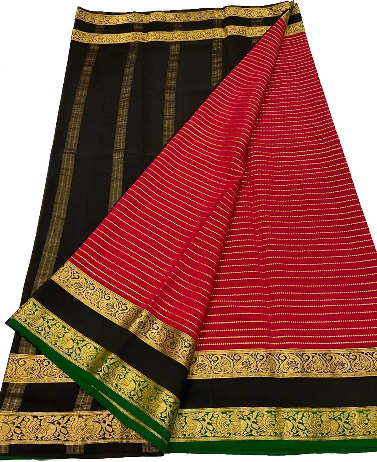 Stunning Red & Black Mysore Crepe Silk Saree