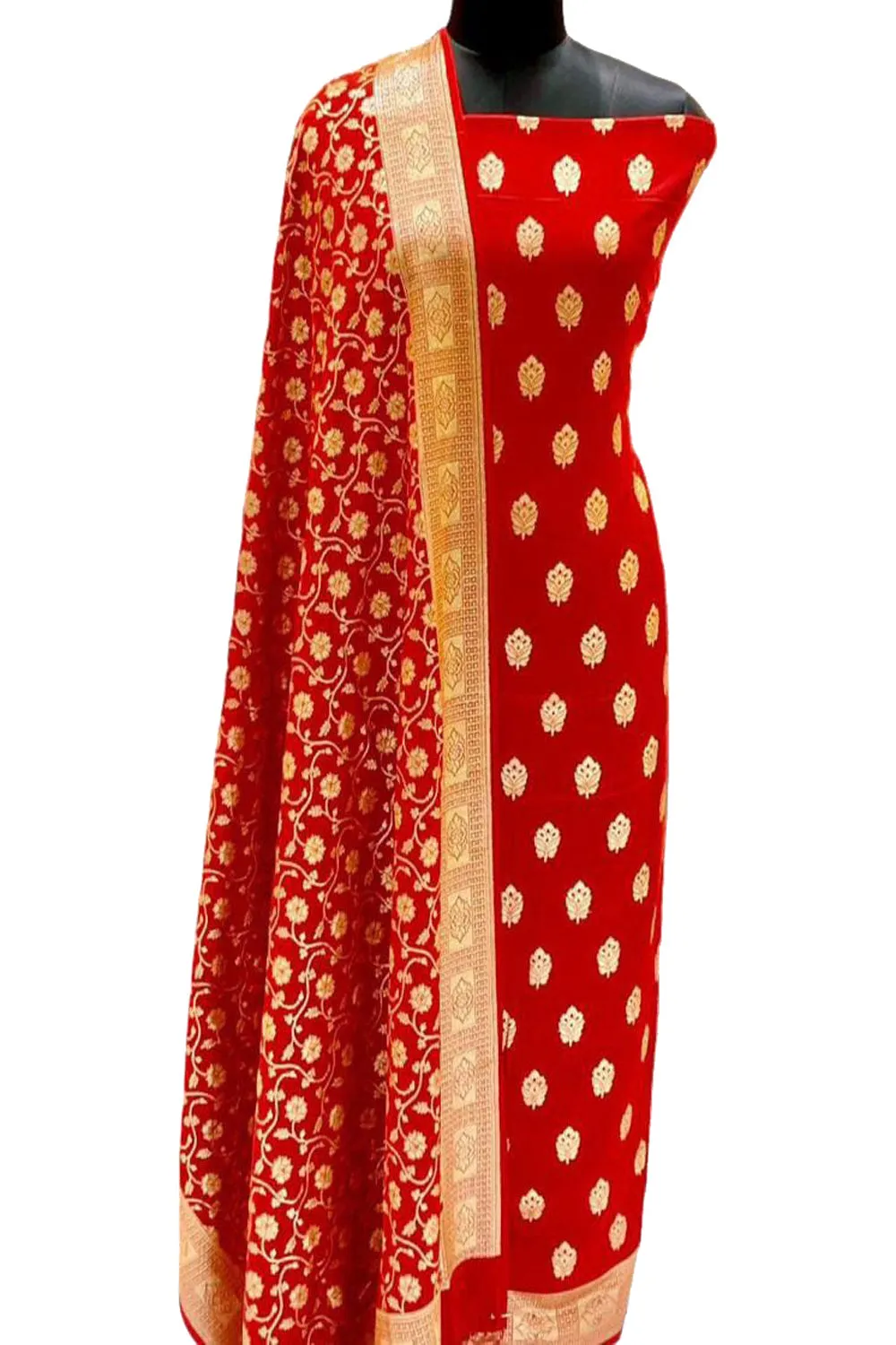 Stunning Red Banarasi Silk Suit Set