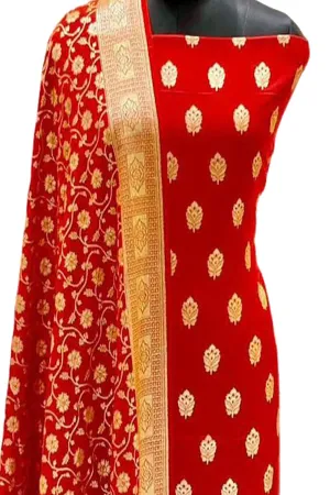 Stunning Red Banarasi Silk Suit Set
