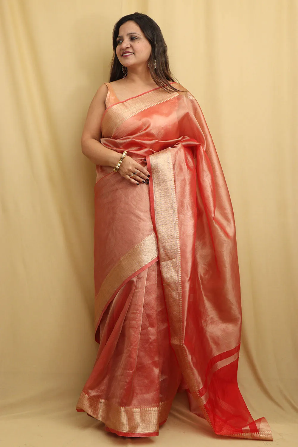 Stunning Red Banarasi Tissue Saree: Ideal for Events