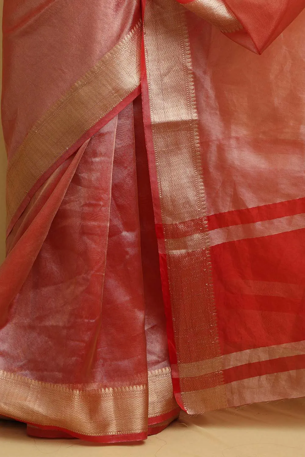 Stunning Red Banarasi Tissue Saree: Ideal for Events