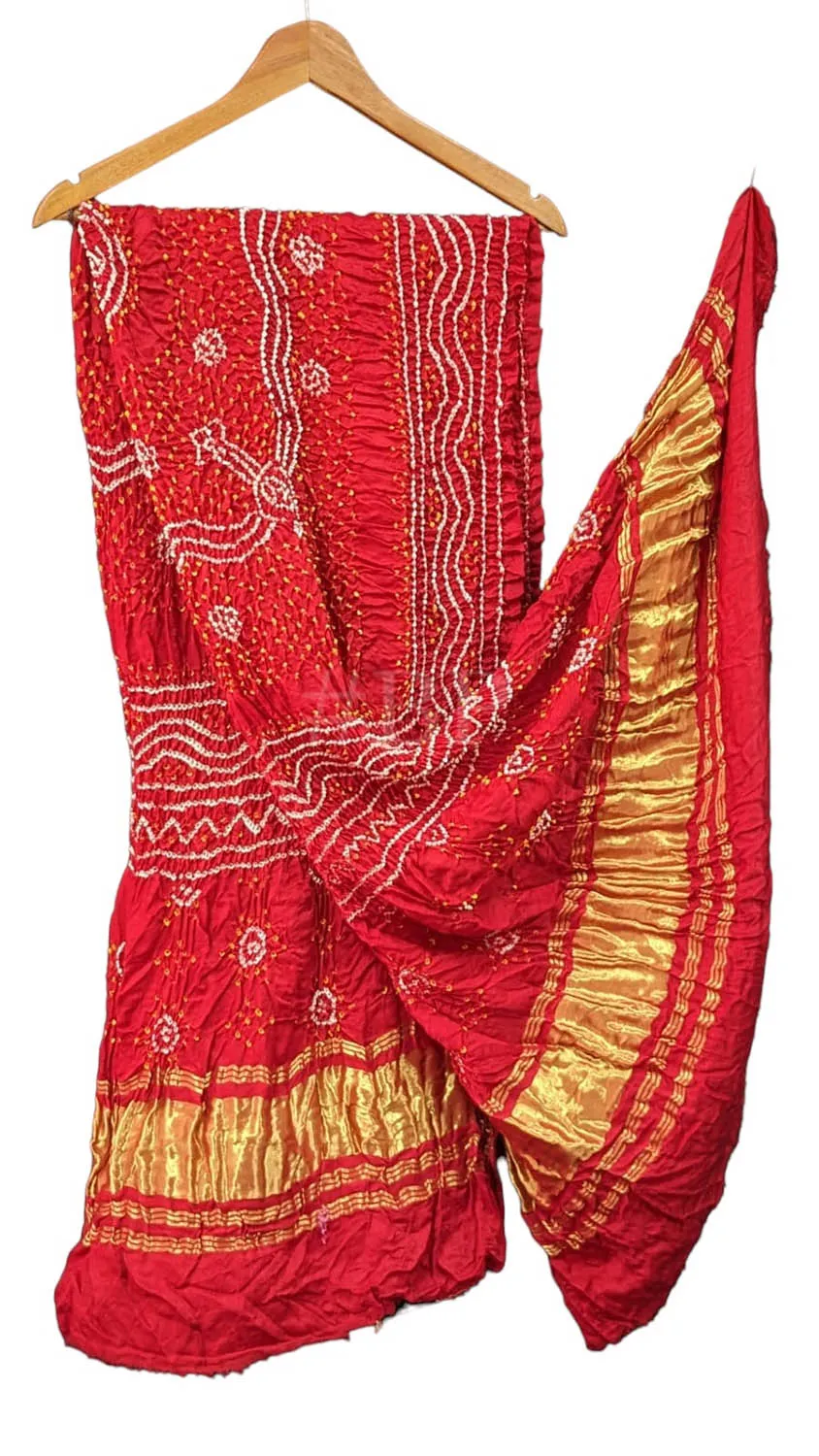 Stunning Red Bandhani Gajji Silk Dupatta - Pure Elegance!
