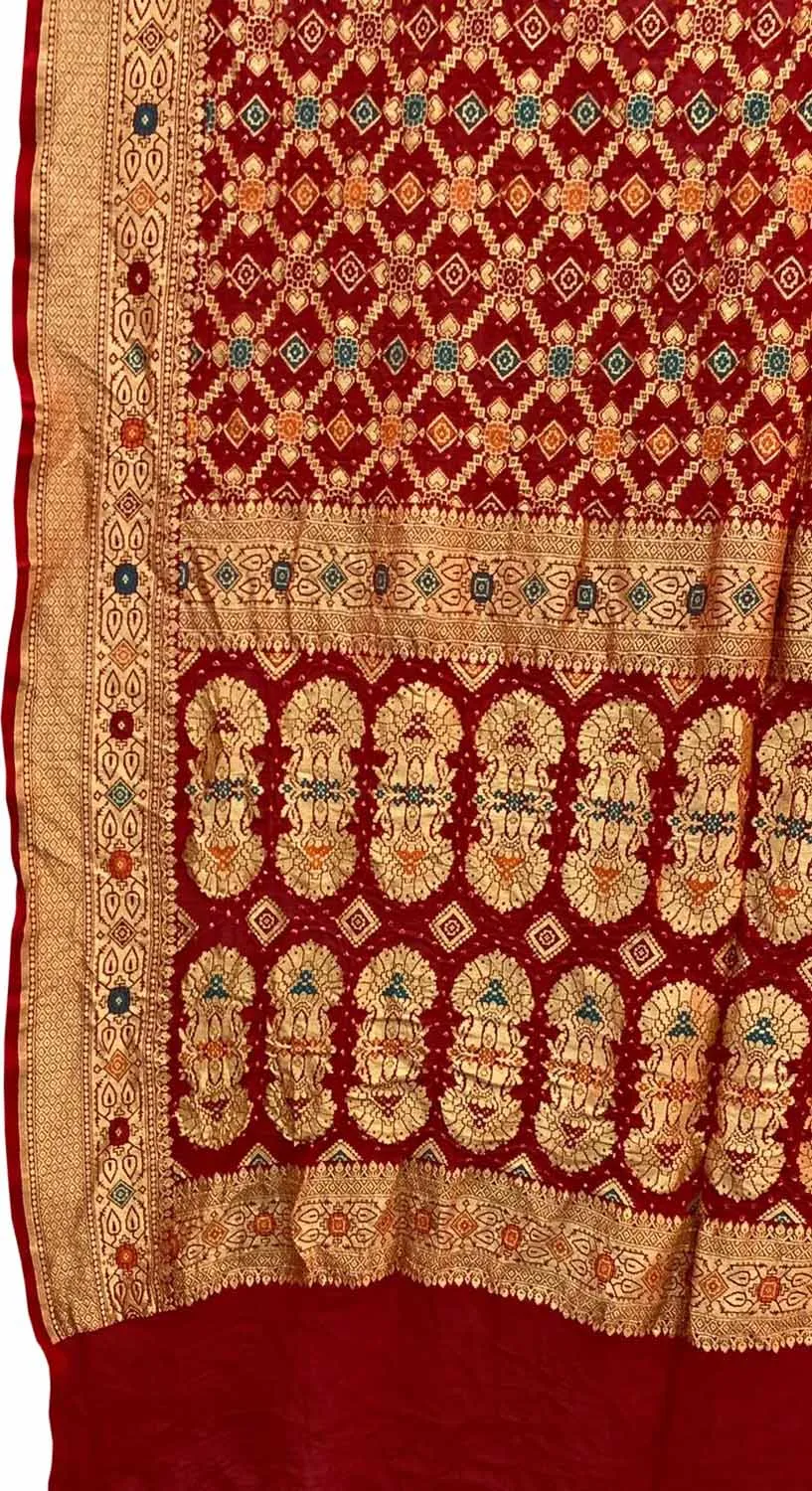 Stunning Red Bandhani Georgette Saree with Meenakari Work