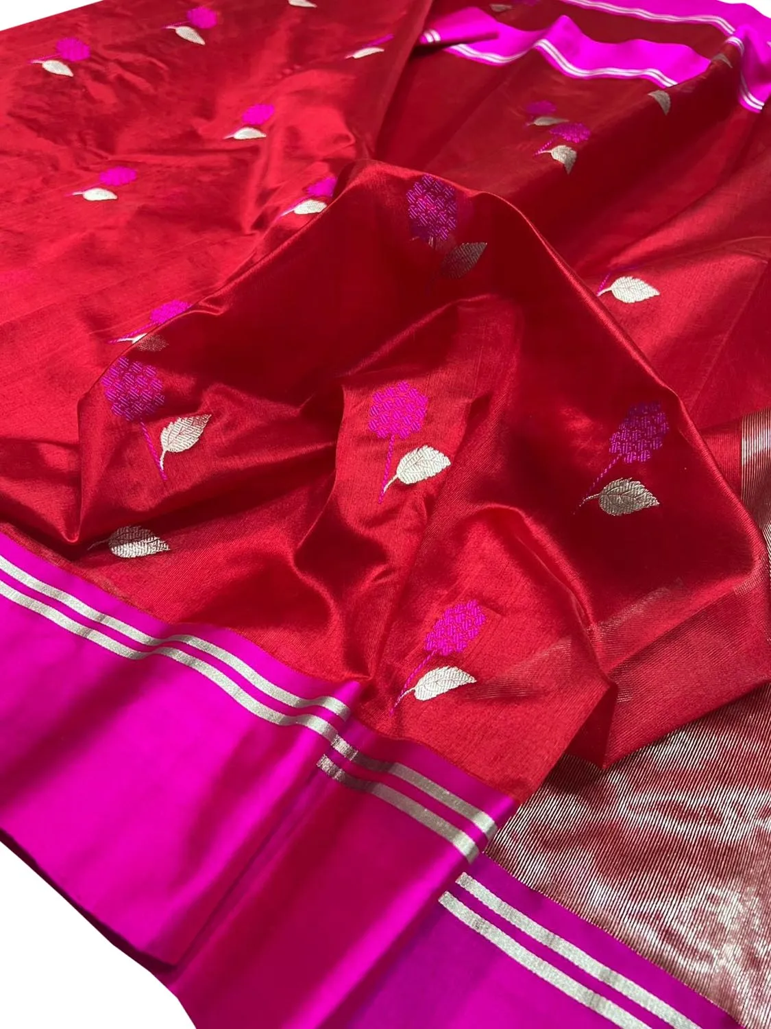 Stunning Red Chanderi Handloom Pure Katan Silk Saree