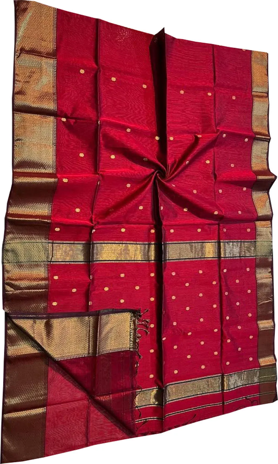 Stunning Red Handloom Maheshwari Saree - Cotton Silk