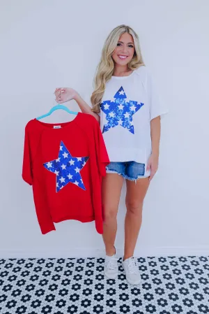 Stunning Sequin Star Patch Oversized Top - 2 Colors