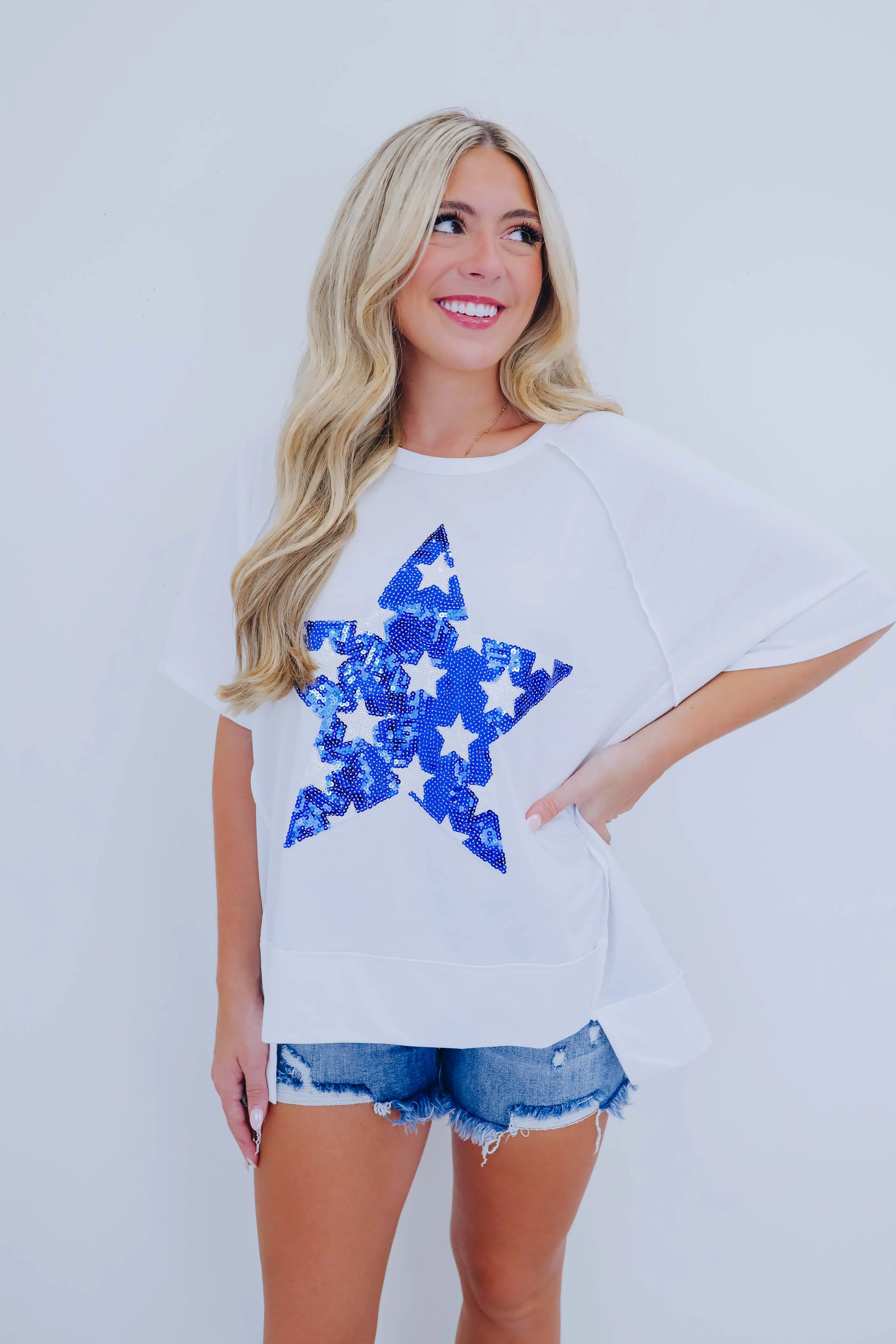 Stunning Sequin Star Patch Oversized Top - 2 Colors