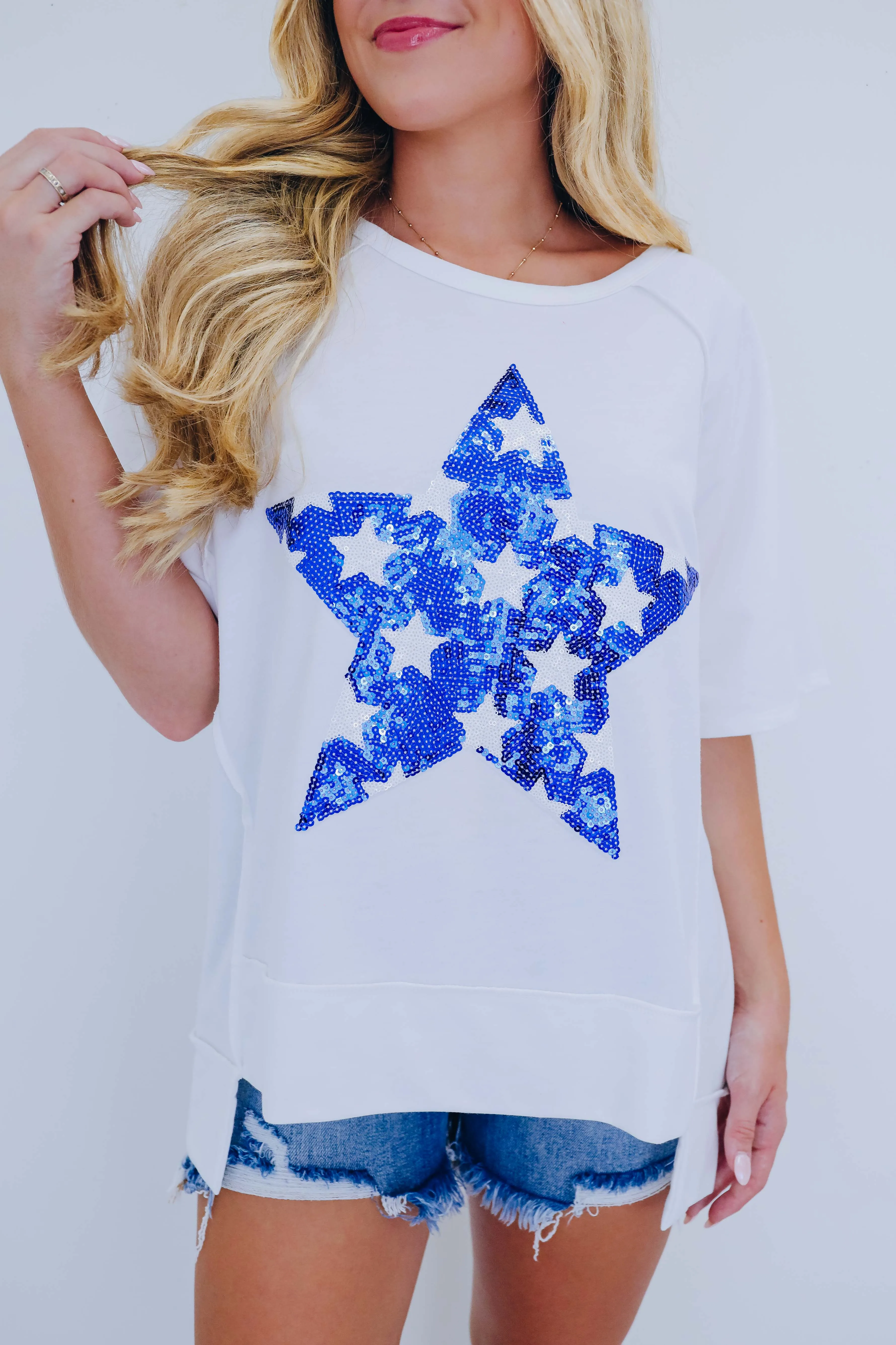 Stunning Sequin Star Patch Oversized Top - 2 Colors