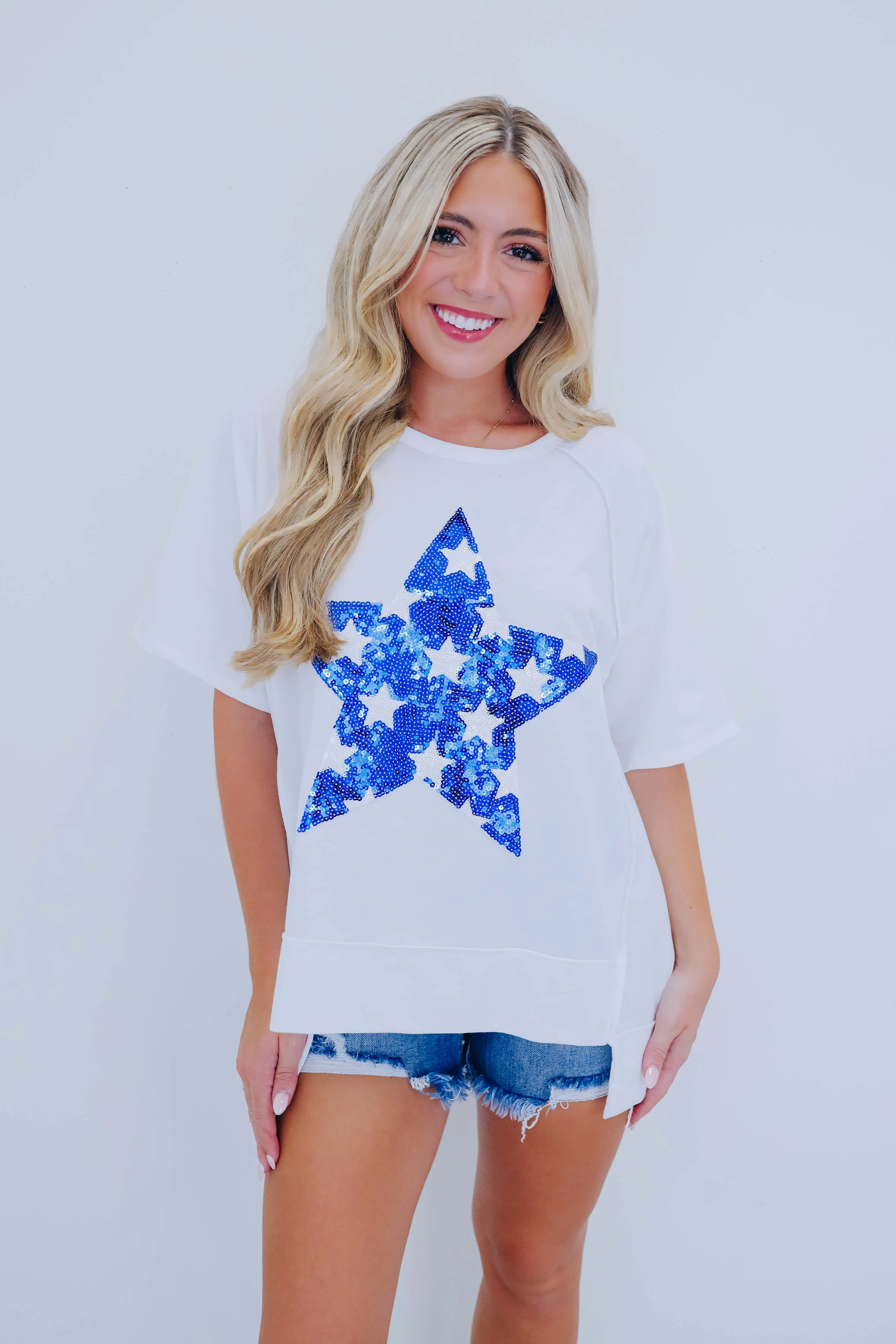 Stunning Sequin Star Patch Oversized Top - 2 Colors