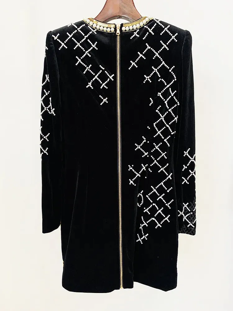 Stunning Sequined Pearls Beaded Velvet Dress