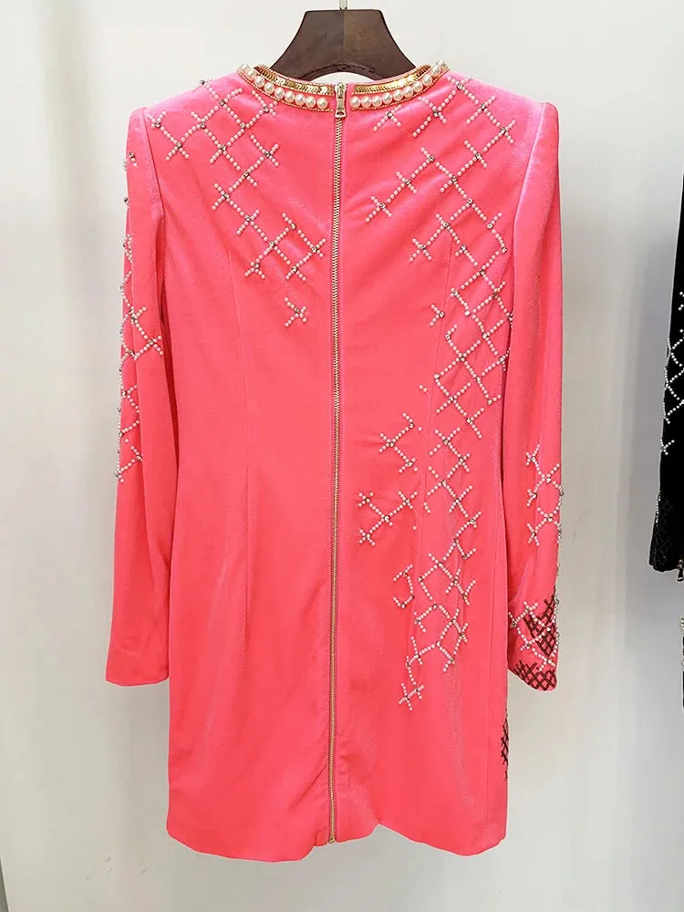 Stunning Sequined Pearls Beaded Velvet Dress