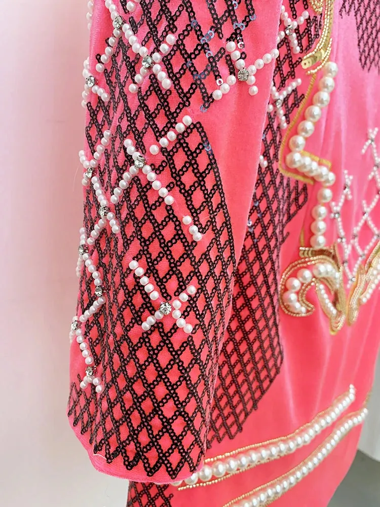 Stunning Sequined Pearls Beaded Velvet Dress