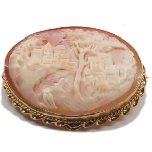 Stunning Shell Cameo Pendant Brooch 14K
