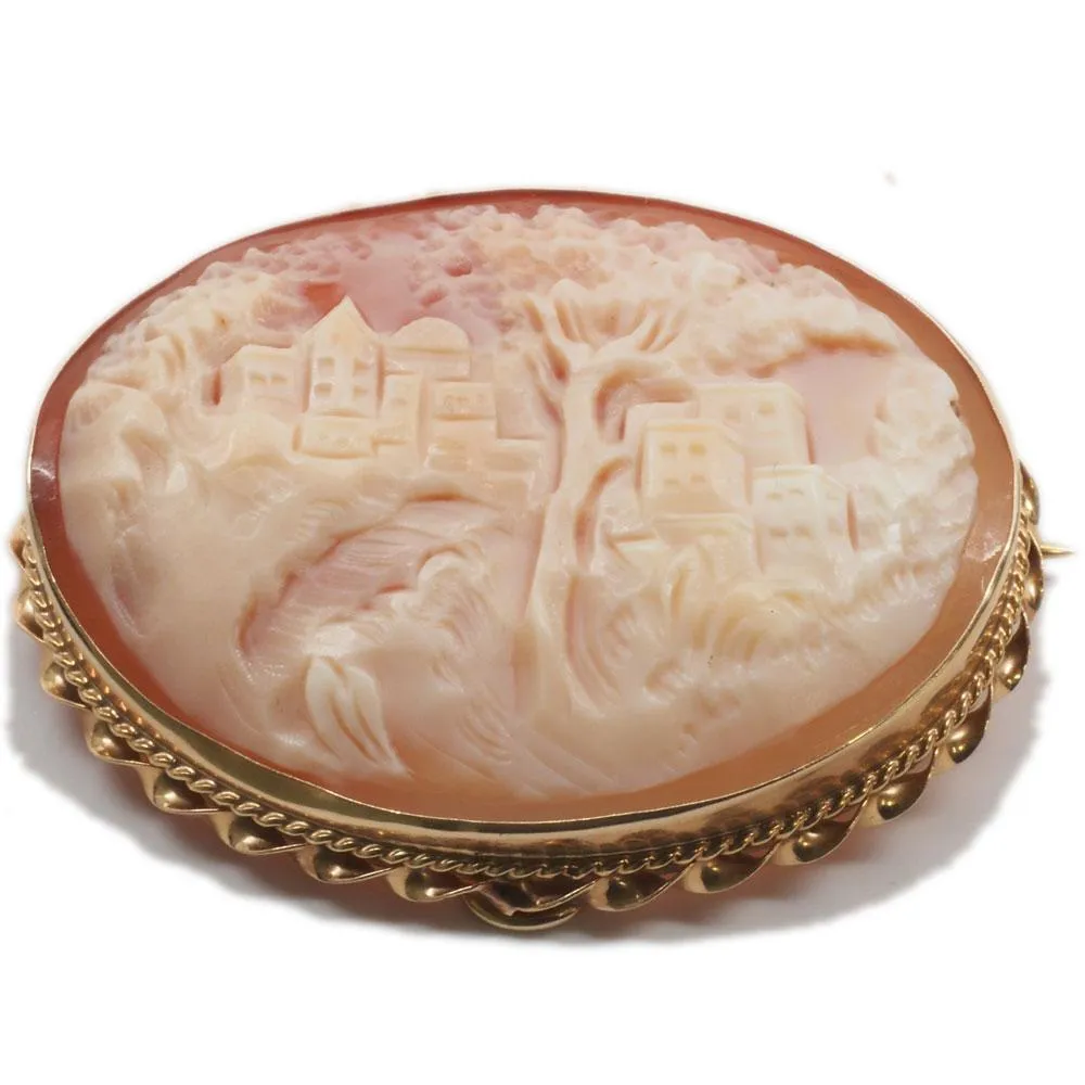 Stunning Shell Cameo Pendant Brooch 14K