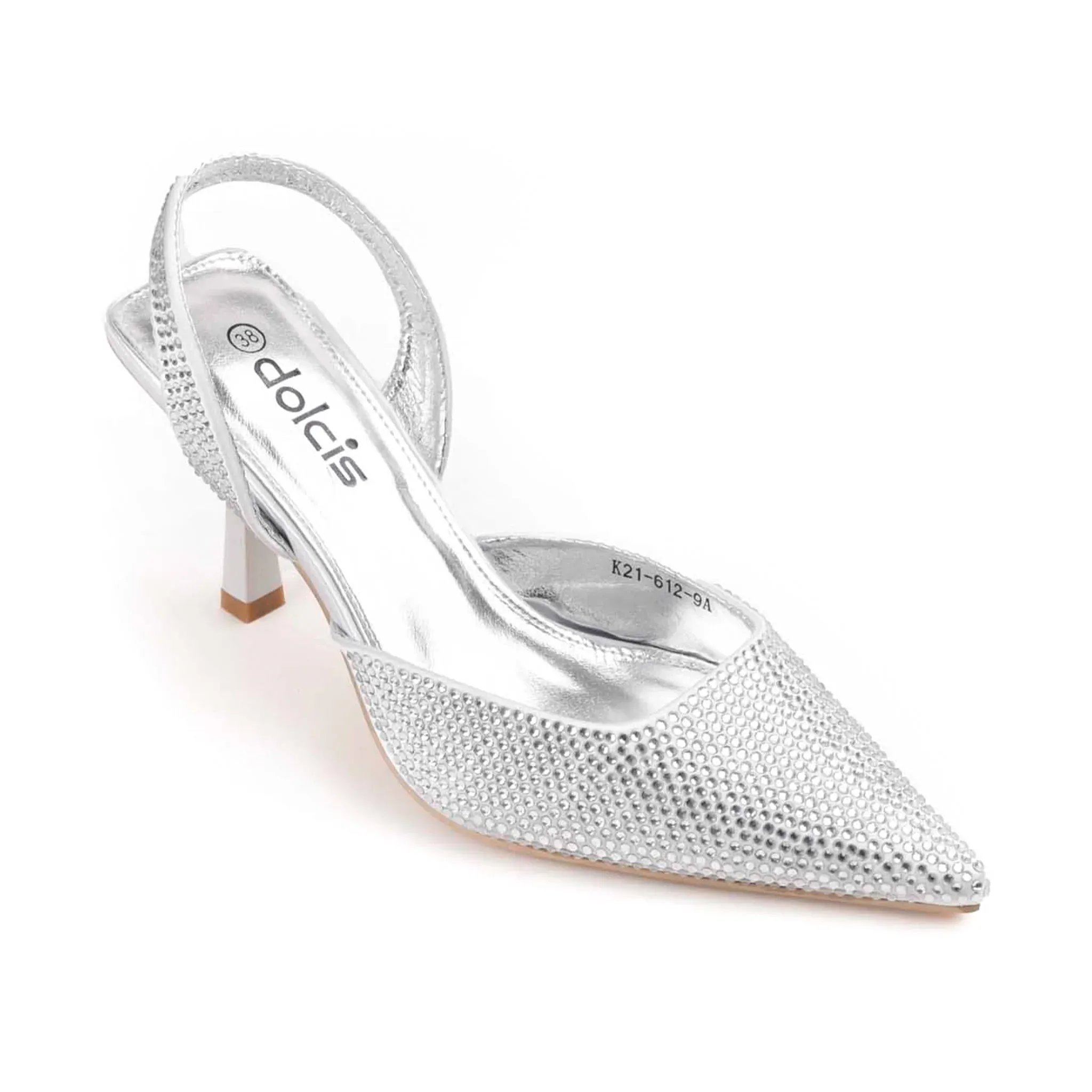 Stunning Silver Rhinestone Slingback Heels | 467M-S