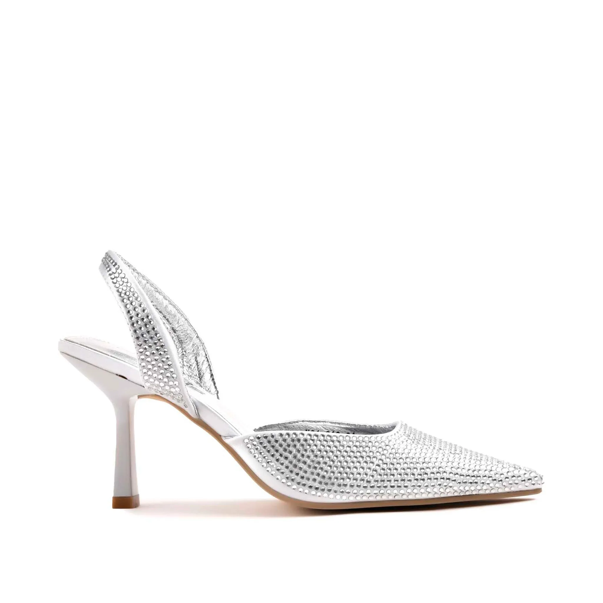 Stunning Silver Rhinestone Slingback Heels | 467M-S