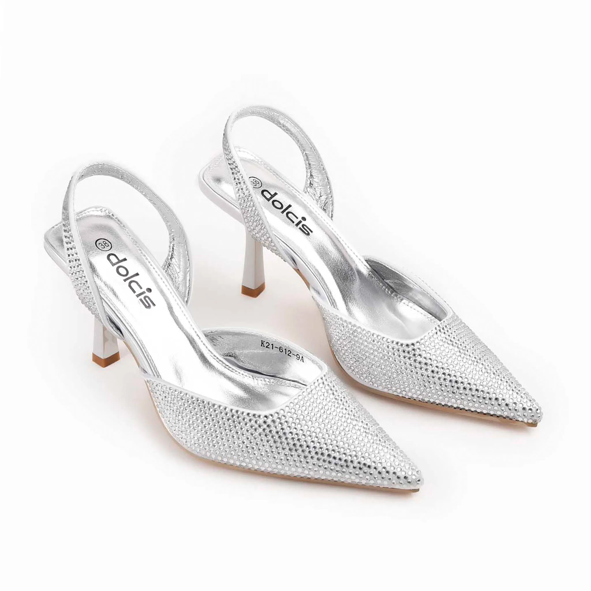 Stunning Silver Rhinestone Slingback Heels | 467M-S