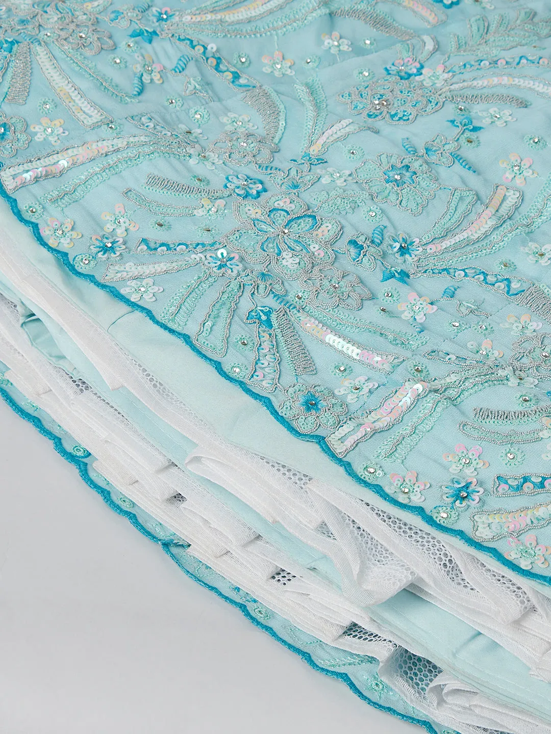 Stunning Turquoise Blue Sequin Embroidered Lehenga Choli Set