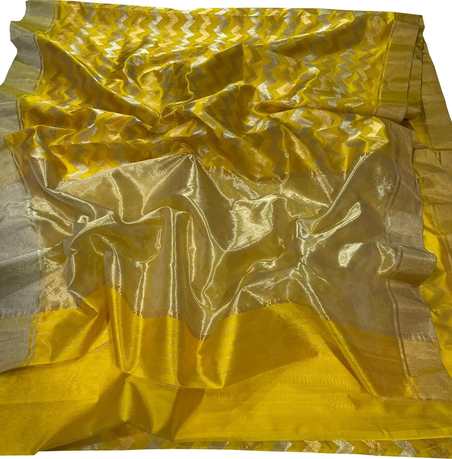 Stunning Yellow Chanderi Silk Saree - Handloom Beauty