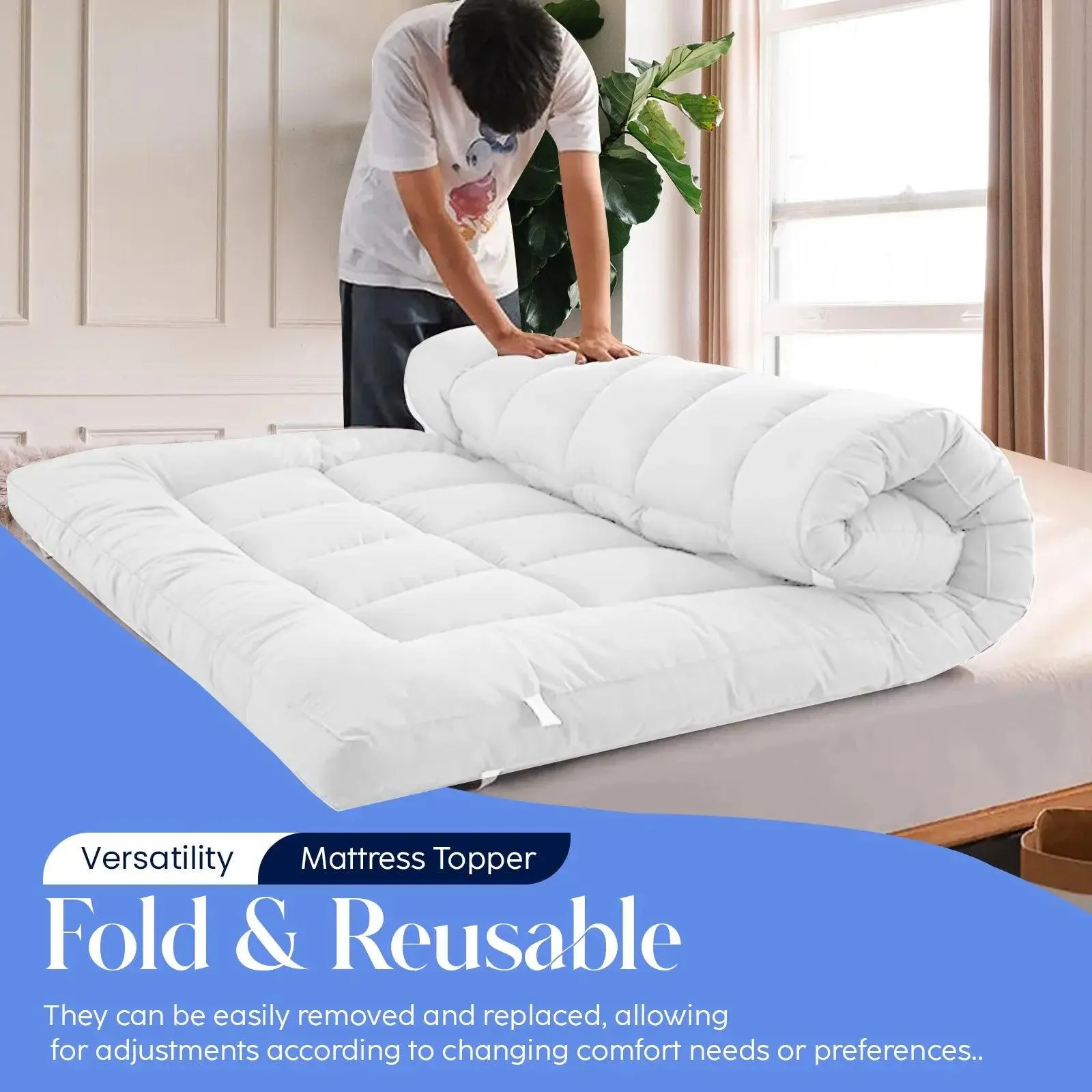 Super King Mattress Topper 10CM Extra Thick with 1000GSM Filling Fiber | 180 cm x 200
