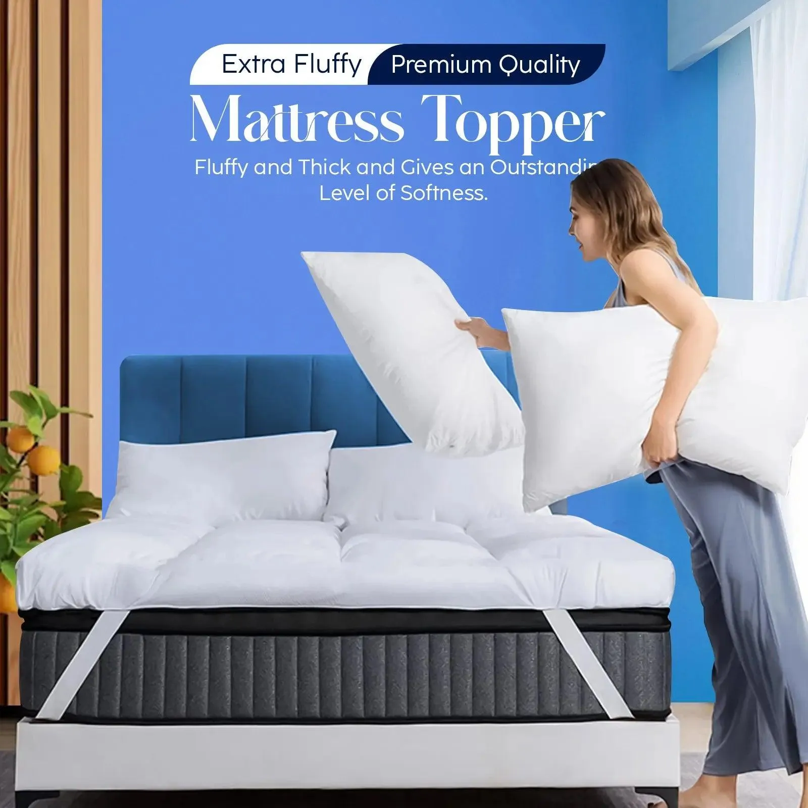 Super King Mattress Topper 10CM Extra Thick with 1000GSM Filling Fiber | 180 cm x 200