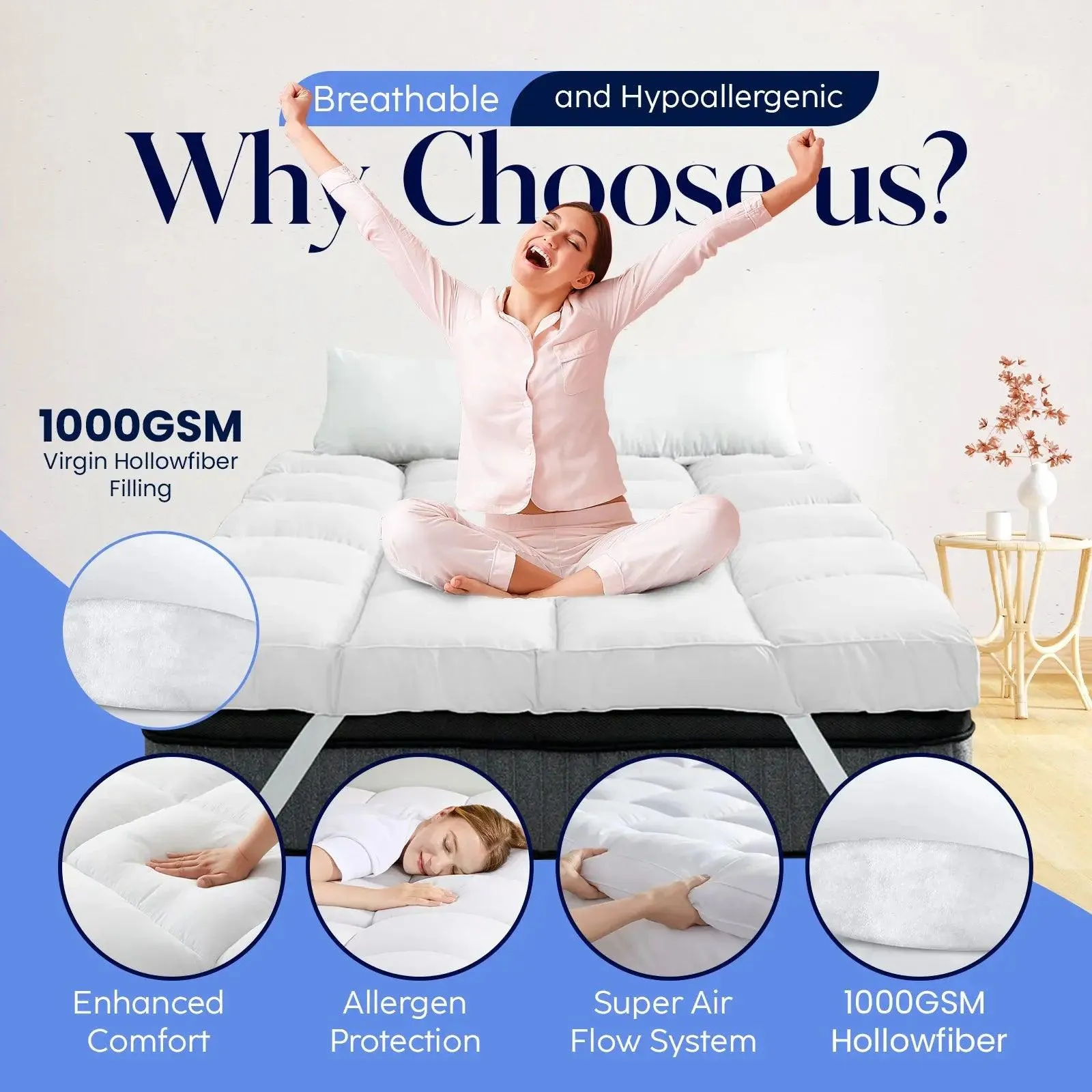 Super King Mattress Topper 10CM Extra Thick with 1000GSM Filling Fiber | 180 cm x 200