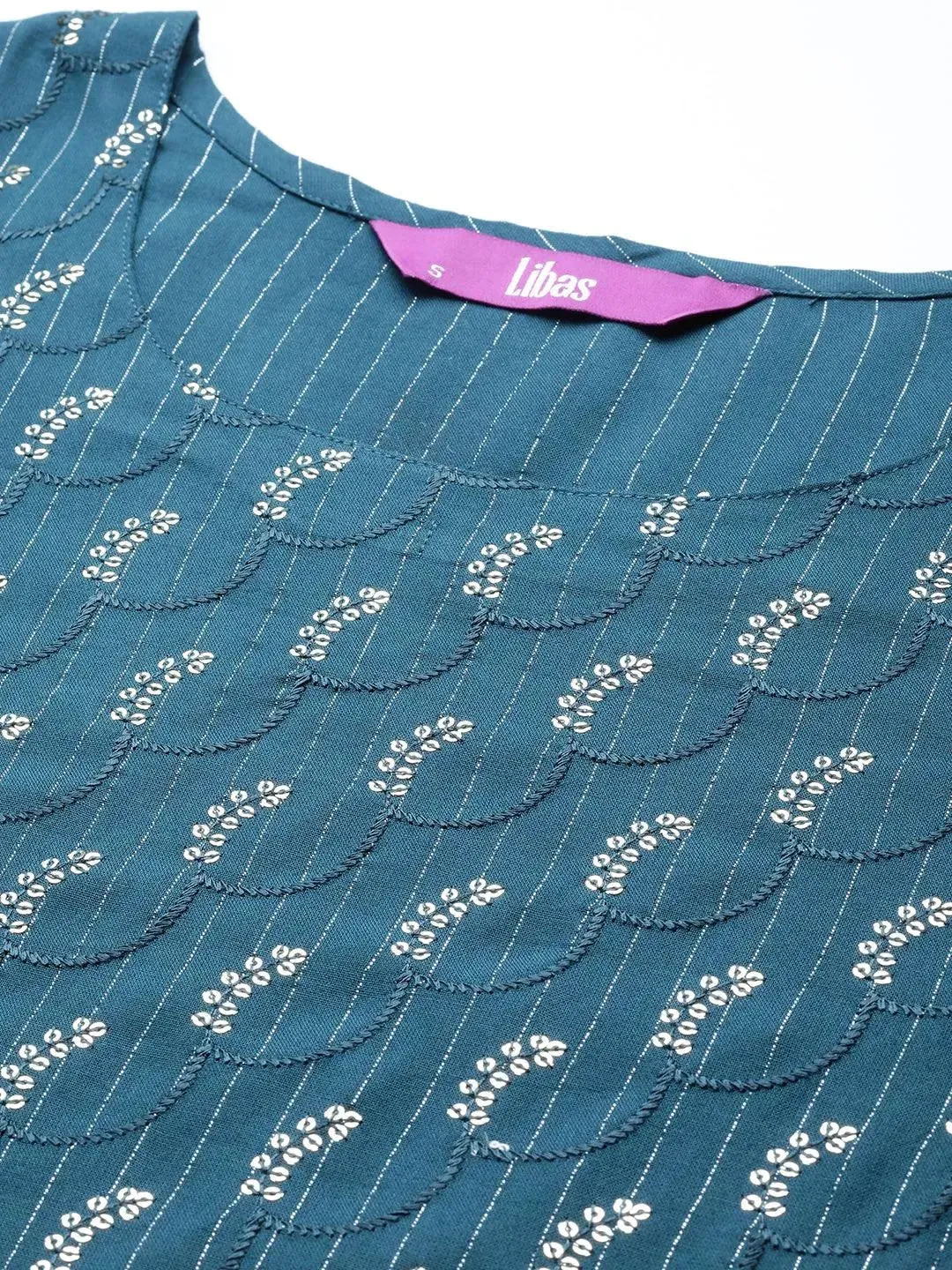 Teal Embroidered Rayon Straight Kurta