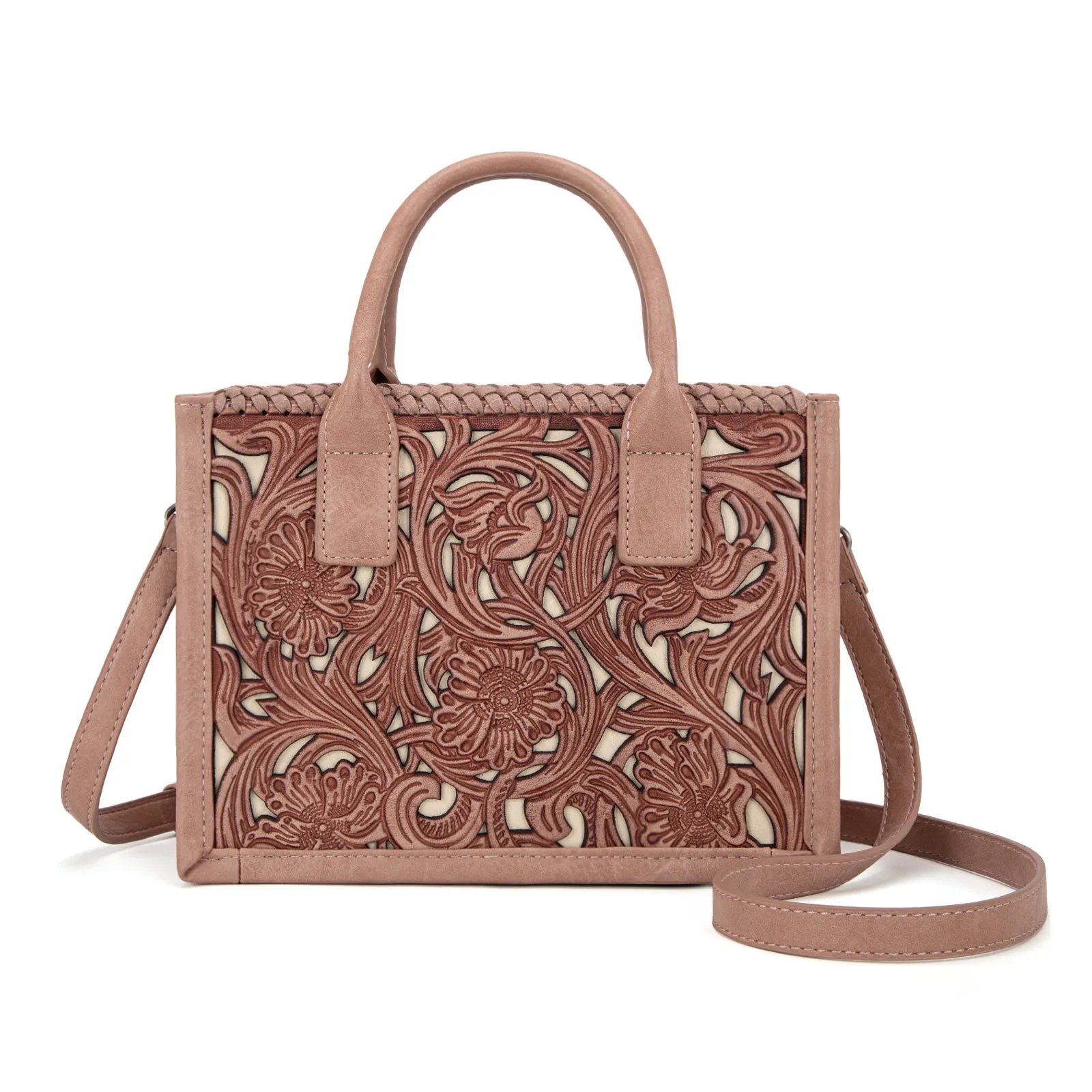 TR186-8121   Trinity Ranch Floral Tooled  Mini Tote/Crossbody
